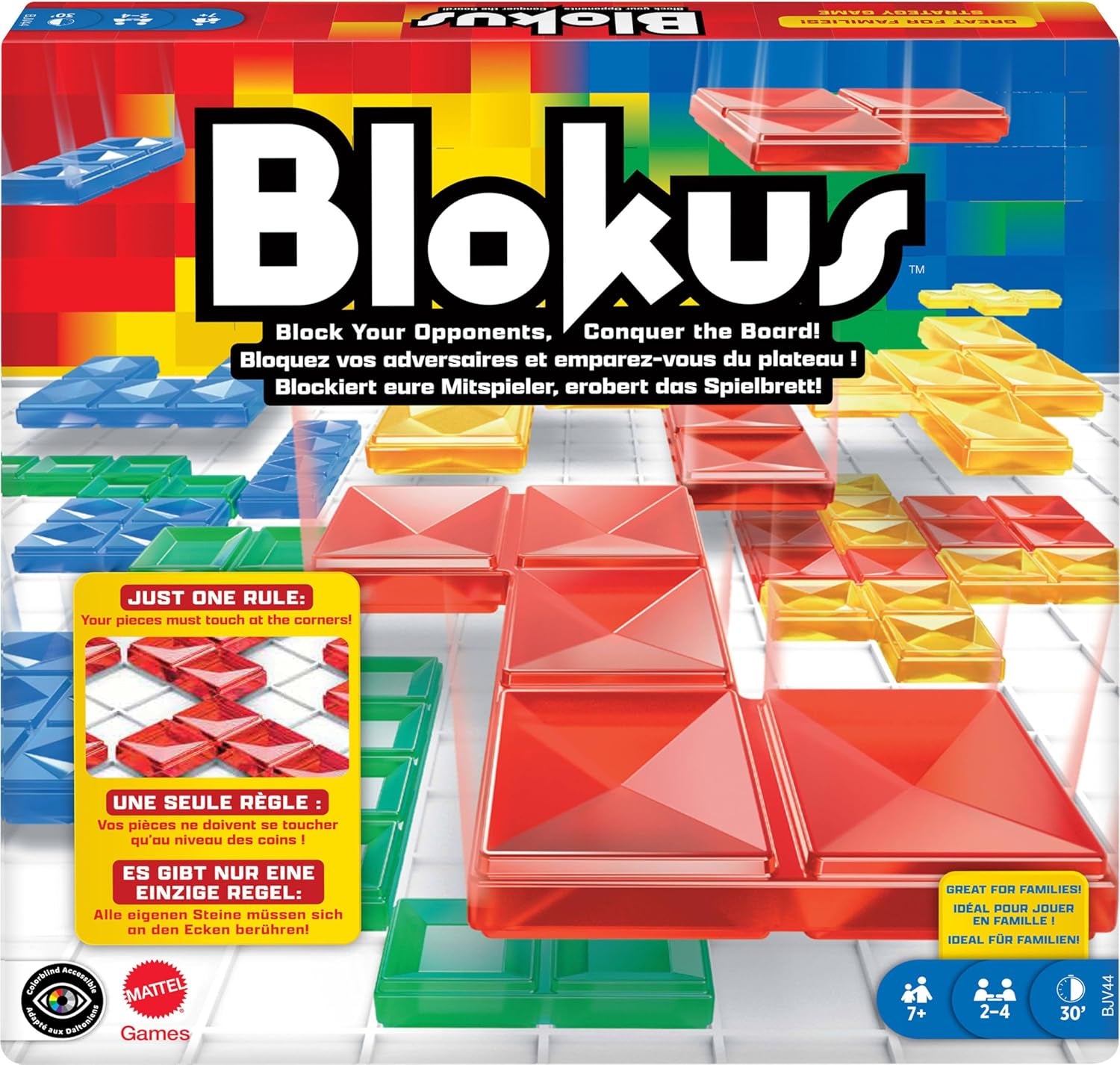 Mattel Games Blokus-Spiel, Familienbrettspiel, Strategiespiel, 2–4 Spieler, Gesellschaftsspiel, ab 7 Jahren, BJV44