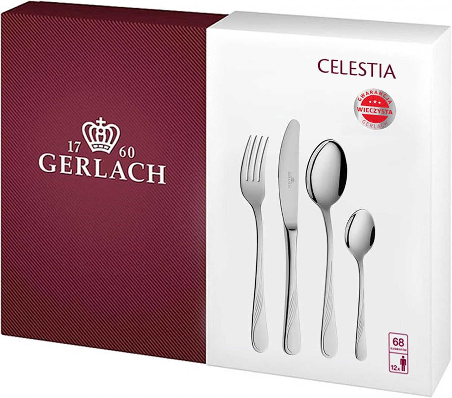 Gerlach Celestia Besteckset für 6 Naty Shop Kitchen, glänzendes Silber, 68 Teelöffel in einer Box