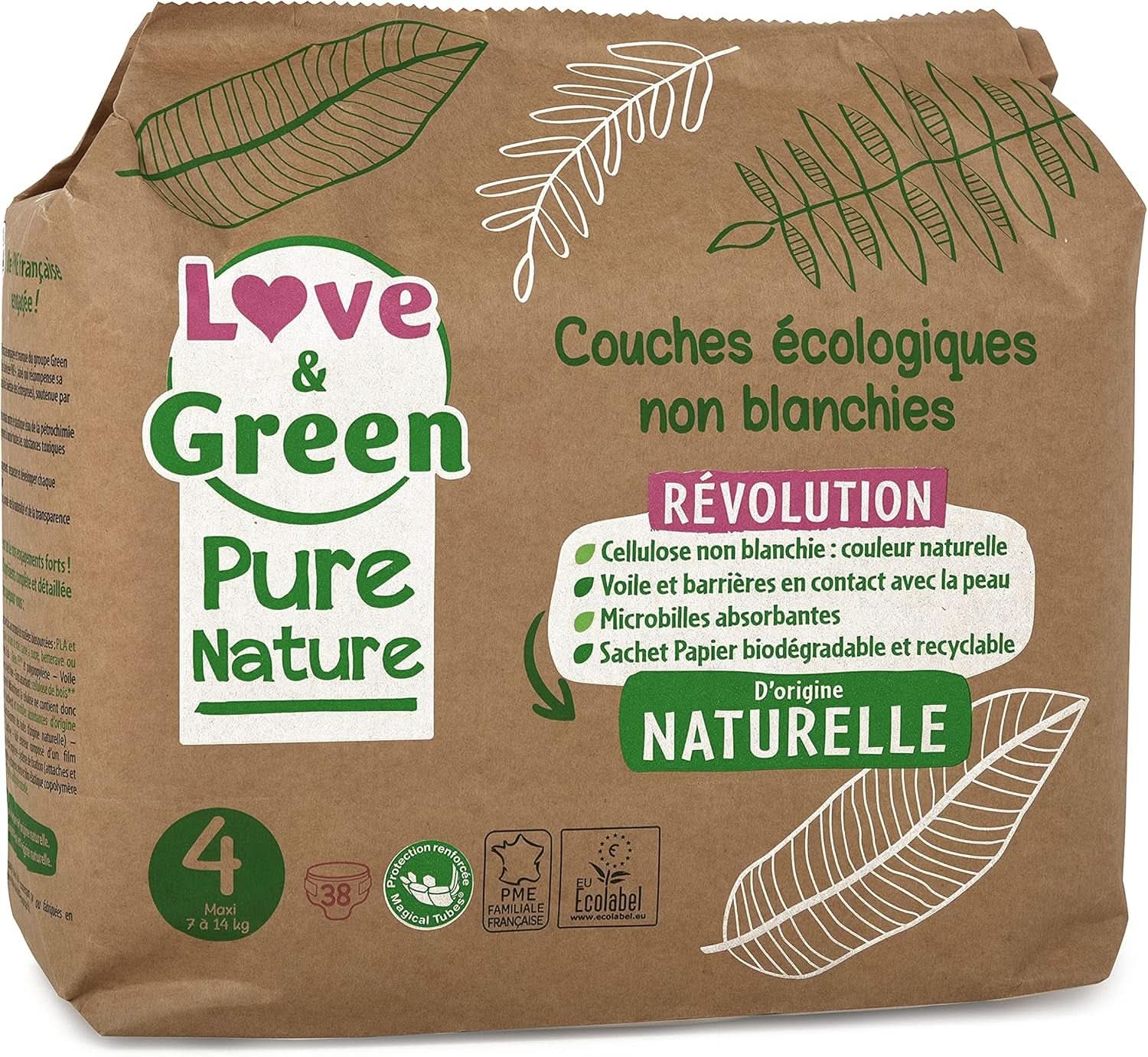 Love Green Nature, ungebleichte ökologische Windeln, ohne Chlor, verschiedene Größen Mutter und Kind Naty Shop