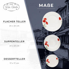 Set de veselă pentru 6 persoane - 18 piese - Set de farfurii din porțelan - Set de veselă albă - Set de bol și farfurie - Veselă modernă - Farfurii - Serviciu de masă - Set de veselă pentru 6 persoane