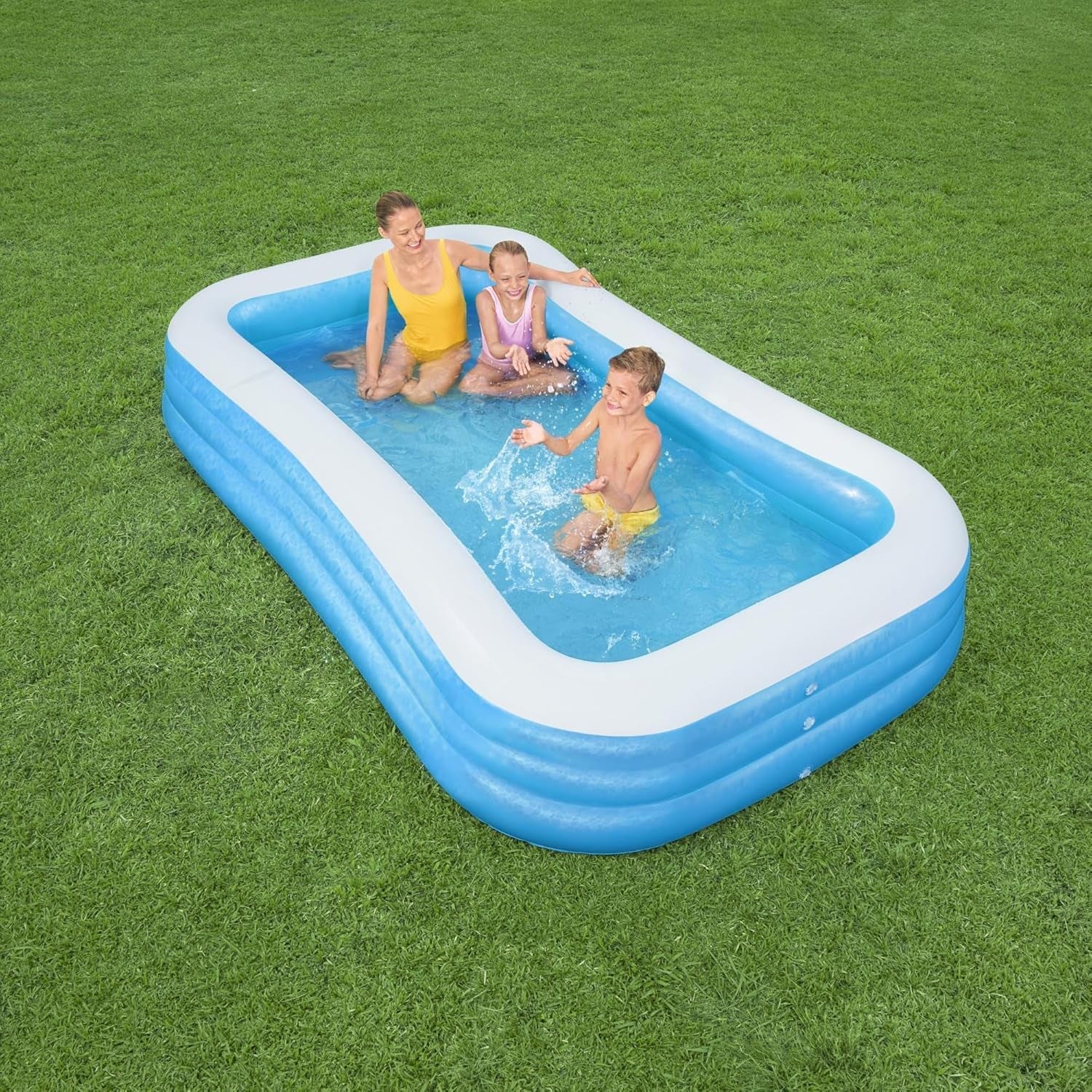 Bestway Family Pool Deluxe, piscină dreptunghiulară pentru copii, ușor de instalat, albastră, 305x183x56 cm Saltele gonflabile și accesorii gonflabile 305x183x56 cm Culoare