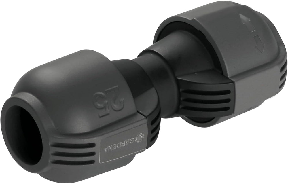 Sistem de irigații Gardena, piesă în L: Conector pentru schimbarea direcției conductei de alimentare, 25 mm, tehnologie de conectare Quick&Easy, compatibil cu conductele de alimentare Gardena de 25 mm, asamblare fără unelte (2773-20)