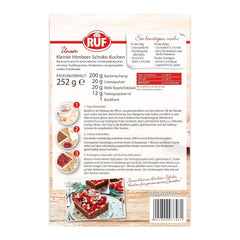 RUF Kleiner Himbeer-Schokokuchen, Mini-Kuchen Mit Feiner Puddingcreme, Himbeeren Und Weißen Schokoraspeln, Inkl. Backform, 1X252G Mischung zum Backen und Kochen Naty Shop