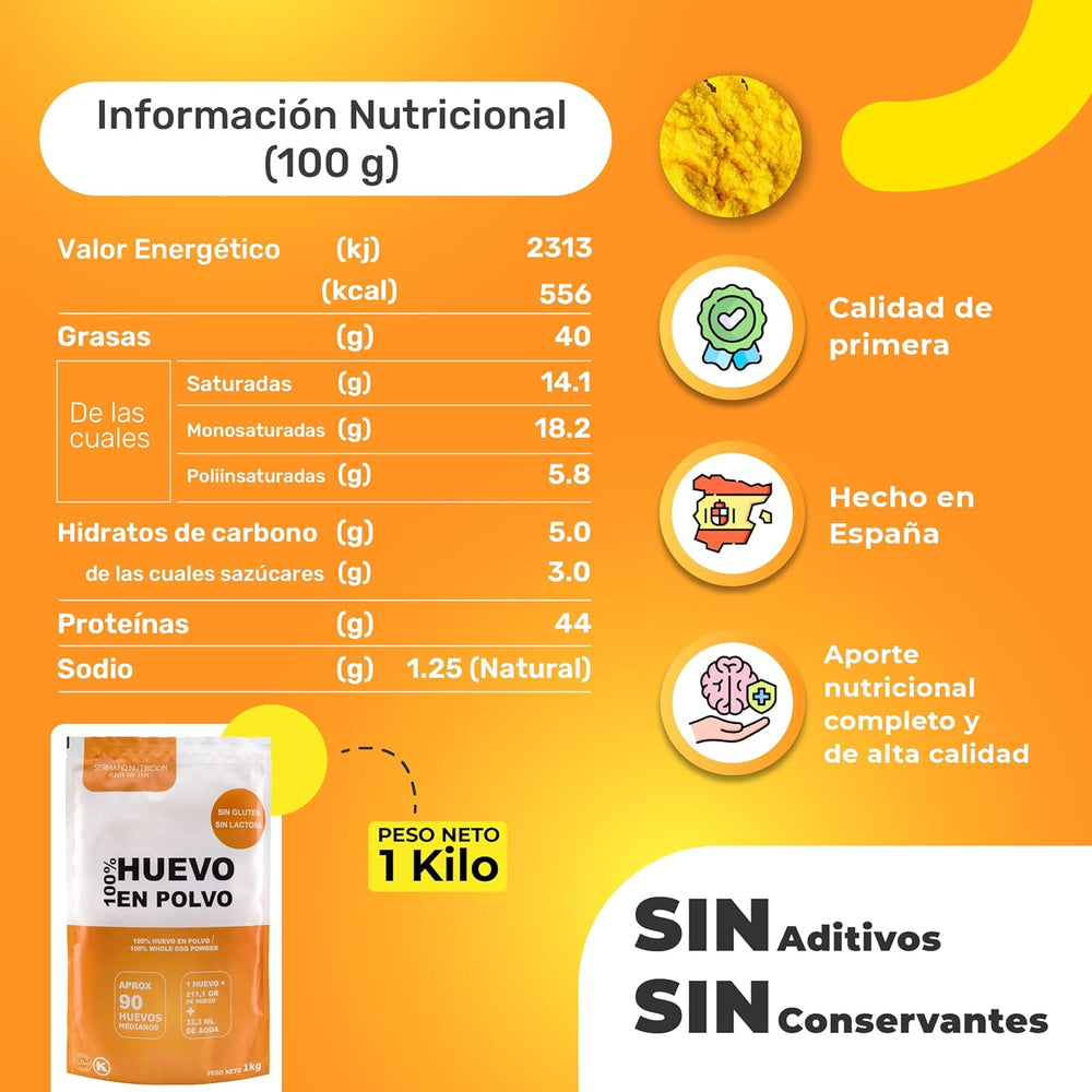 Eipulver aus Freilandeiern (1kg) | Pasteurisiertes Vollei Pulver | Ohne Zusatztoffee | Glutenfrei & laktosefrei | Vakuumverpackung im Zip-Beutel