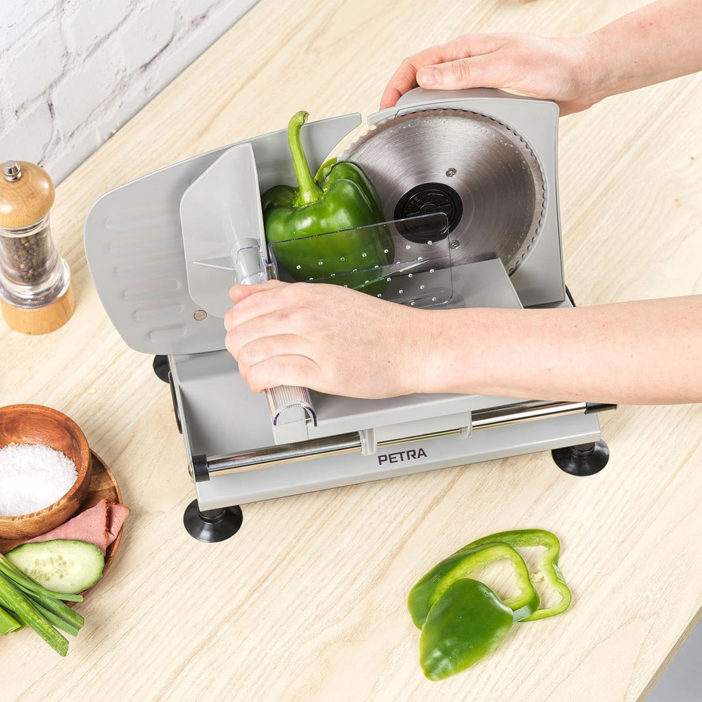 Petra PT4636VDE Feliator electric multifuncțional, grosime de tăiere 1-15Mm, 3 lame din oțel inoxidabil netede Rasnite si Feliatoare Naty Shop