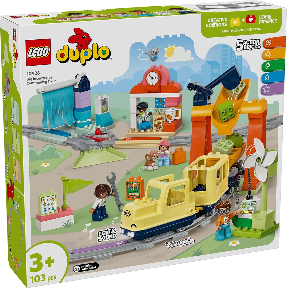 LEGO DUPLO Große interaktive Eisenbahn -Lernspielzeug für Kleinkinder ab 3 Jahren – inkl. Schieb-und-los-Zug mit Licht und Sound, 16 Gleisstücke & 4 Figuren – Geschenk für Jungen & Mädchen - 10428