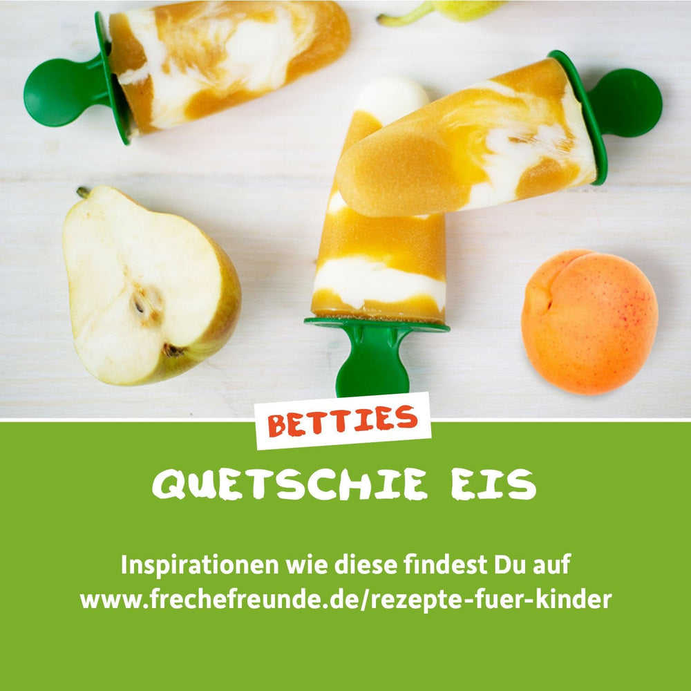 FRECHE FREUNDE Piure de fructe organic cu piersici, măr, banană și ovăz, cu cereale, într-o pungă compresibilă, pentru bebeluși de la 6 luni, vegan, pachet de 6 (6 x 100g)