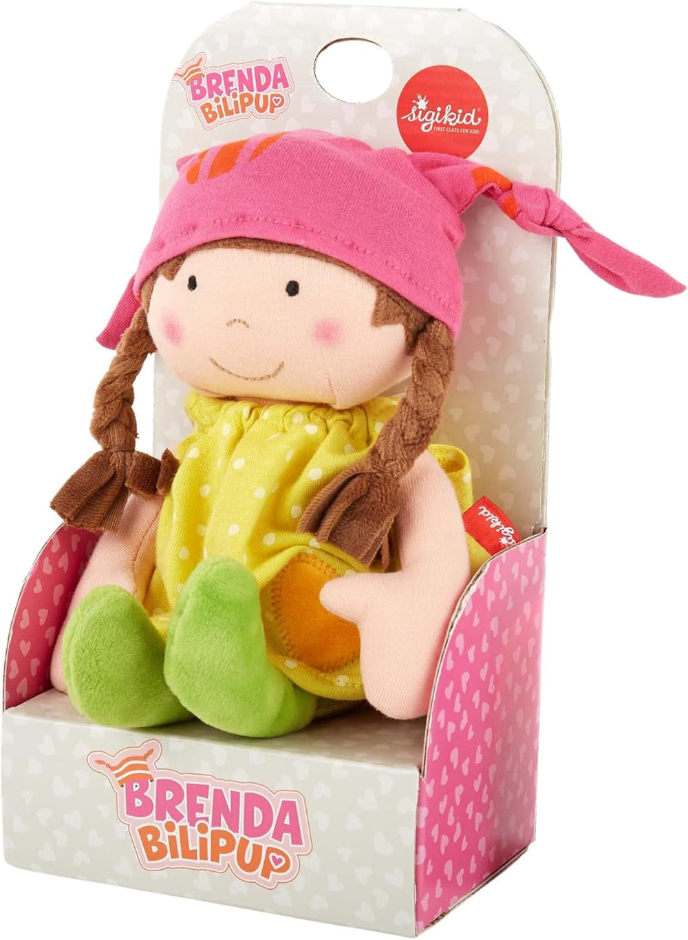 SIGIKID 39411 Păpușă mică moale pentru fete, jucărie pentru bebeluși, recomandată de la 6 luni, galbenă