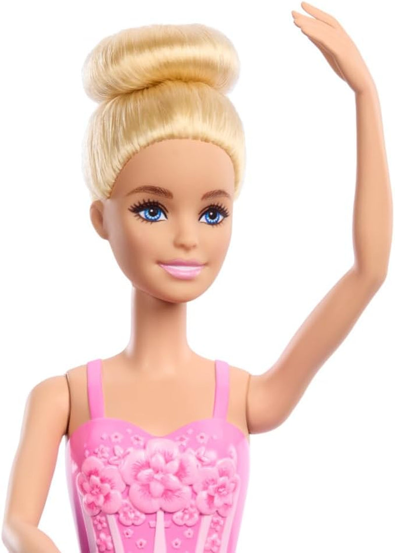 Barbie Ballerina-Puppe, Blonde Modepuppe in lilafarbenem, ausziehbarem Tutu, mit Ballettarmen und Ballerinaspitzenschuhen, HRG34