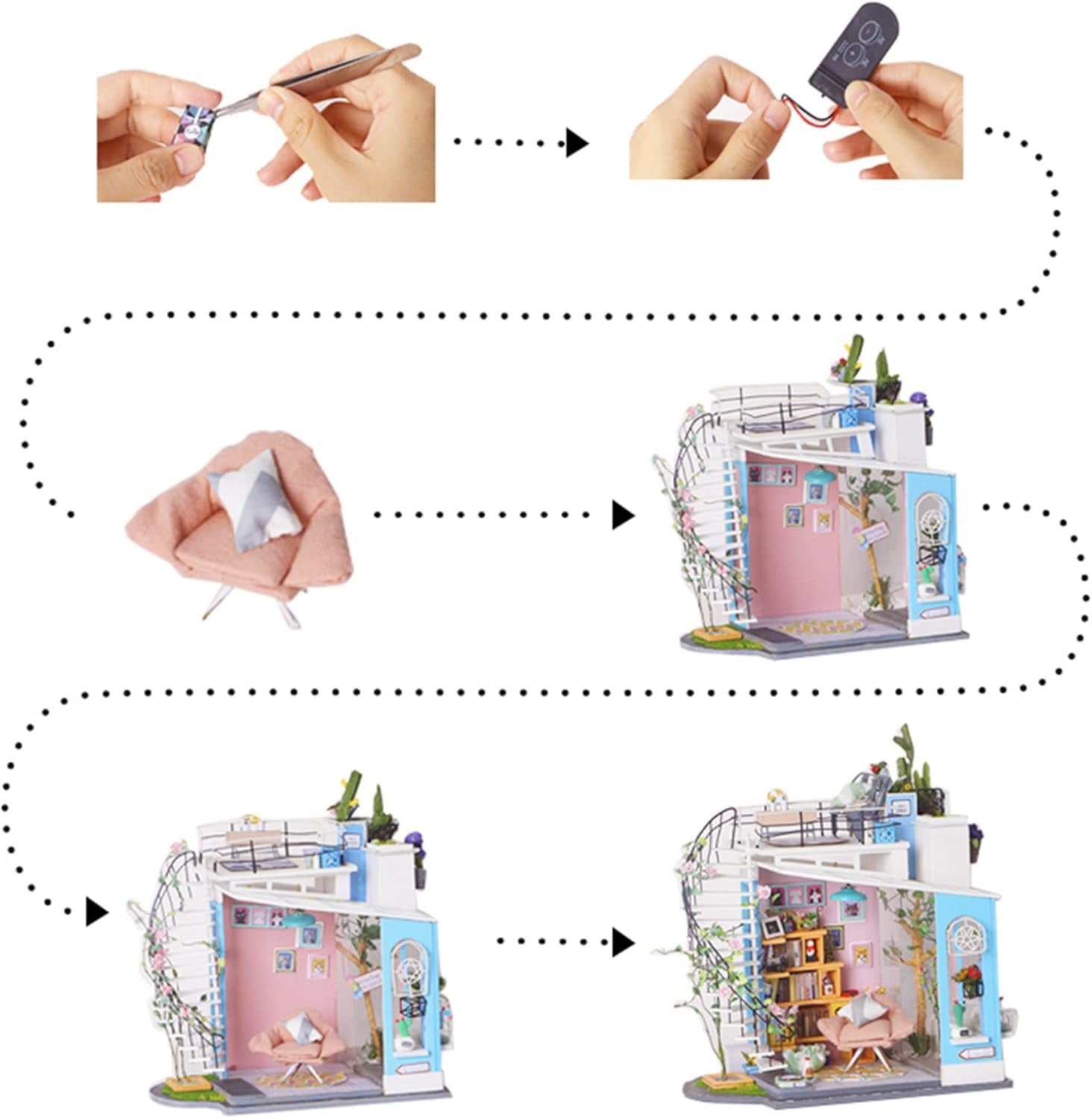 Robotime DG12 Rolife Dora'S Loft Miniatur-Puppenhaus aus Holz, Metall, Stoff und Pappe, Größe: 23 x 16 x 26 cm, 248 Teile Puppenhäuser Naty Shop