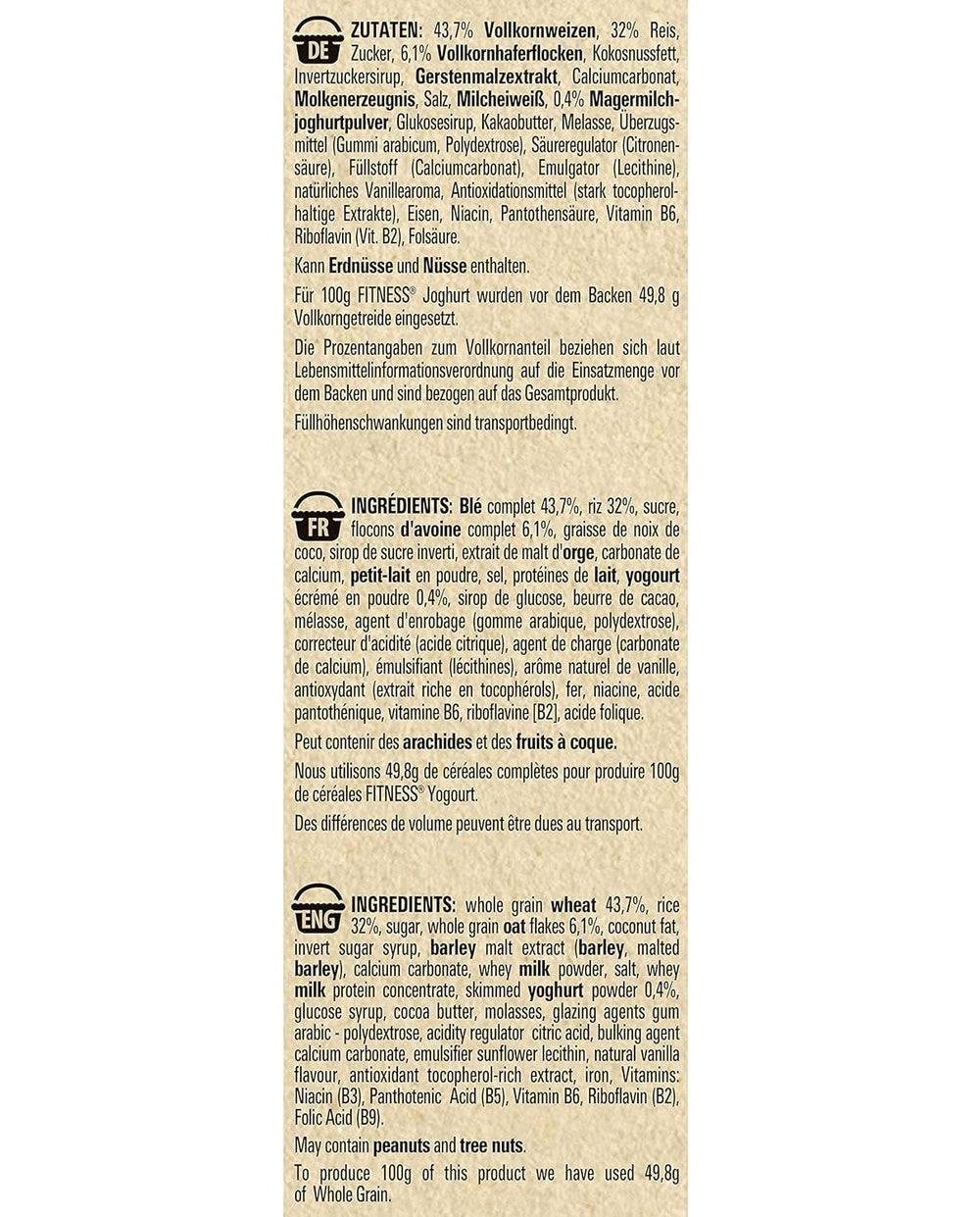 Iaurt Nestlé Fitness, cereale pentru micul dejun cu cereale integrale și aromă parțială de iaurt, pachet de 4 (4 x 350g)