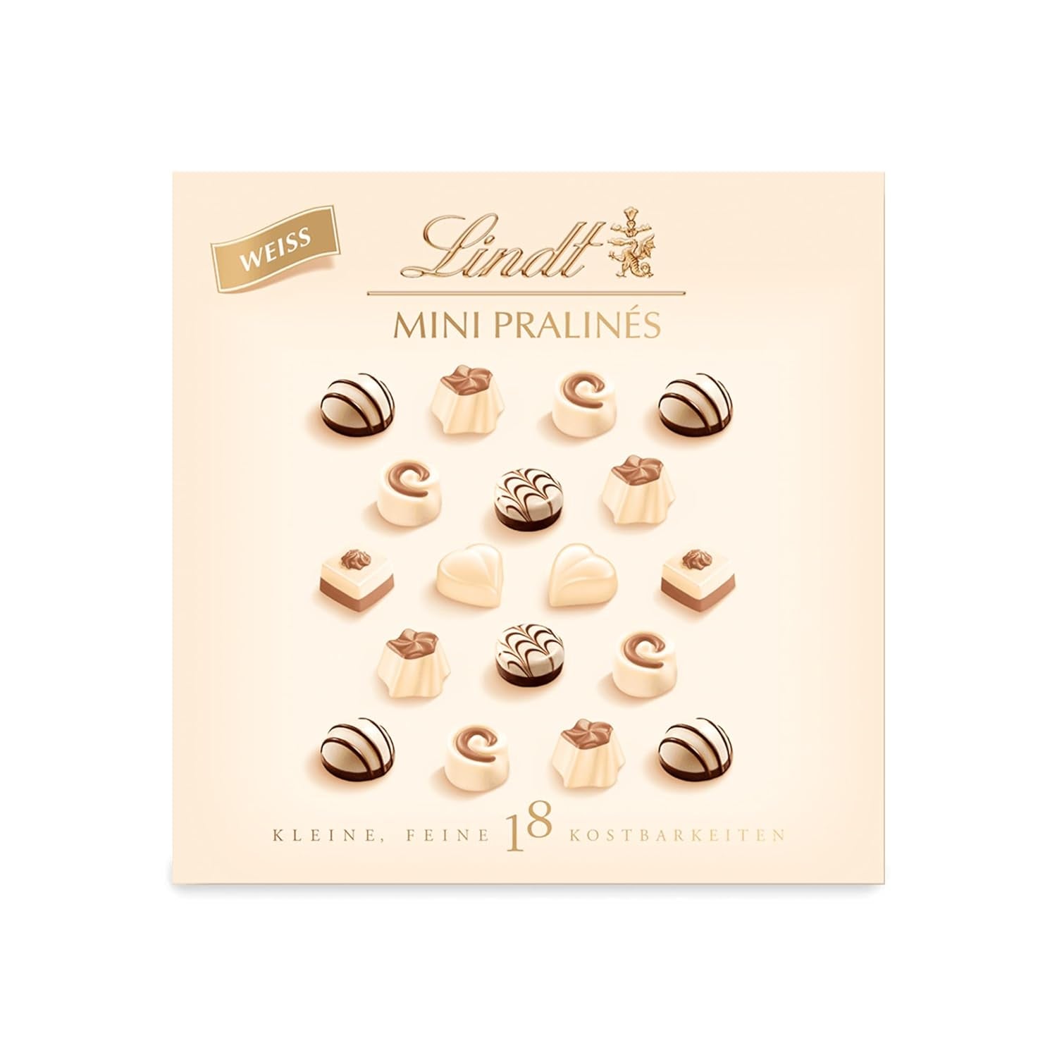 Lindt Chocolate - Nougat Mini-Pralinés, 165 Gramm, Schachtel mit 36 Pralinen Naty Shop Schokoladenbonbons 90 g Weiße Schokolade