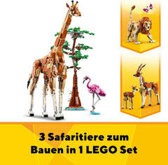 LEGO Creator 3in1 Wild Safari Animals, Giraffe Toy to Gazelle Figures to Lion Model, Set for Kids, Girls & Boys Aged 9 Plus, Includes Flamingo and Butterfly, Nature Gifts for Imaginative Play 31150