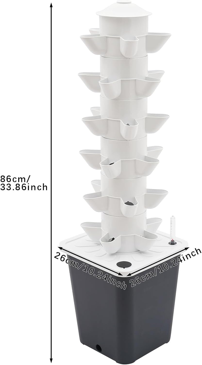 Turn hidroponic cu 30 de capsule, sistem de creștere hidroponică pentru grădină, kit de creștere verticală hidroponică cu 6 niveluri, turn aeroponic cu pompă de hidratare, adaptor și pat de însămânțare (gri)