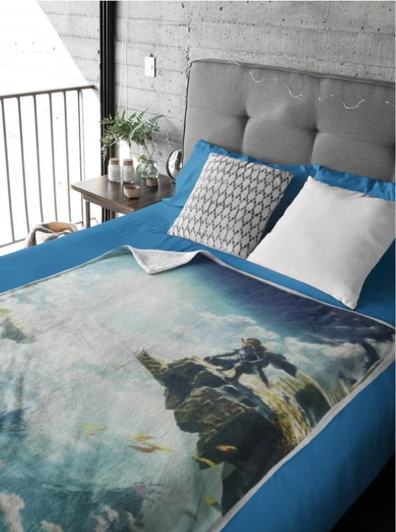 Zelda Sherpa-Decke – Sky Totk – 100 x 150 cm – offizielles Lizenzprodukt, grün, zwei HÃ“MADICT-Betten und Decken