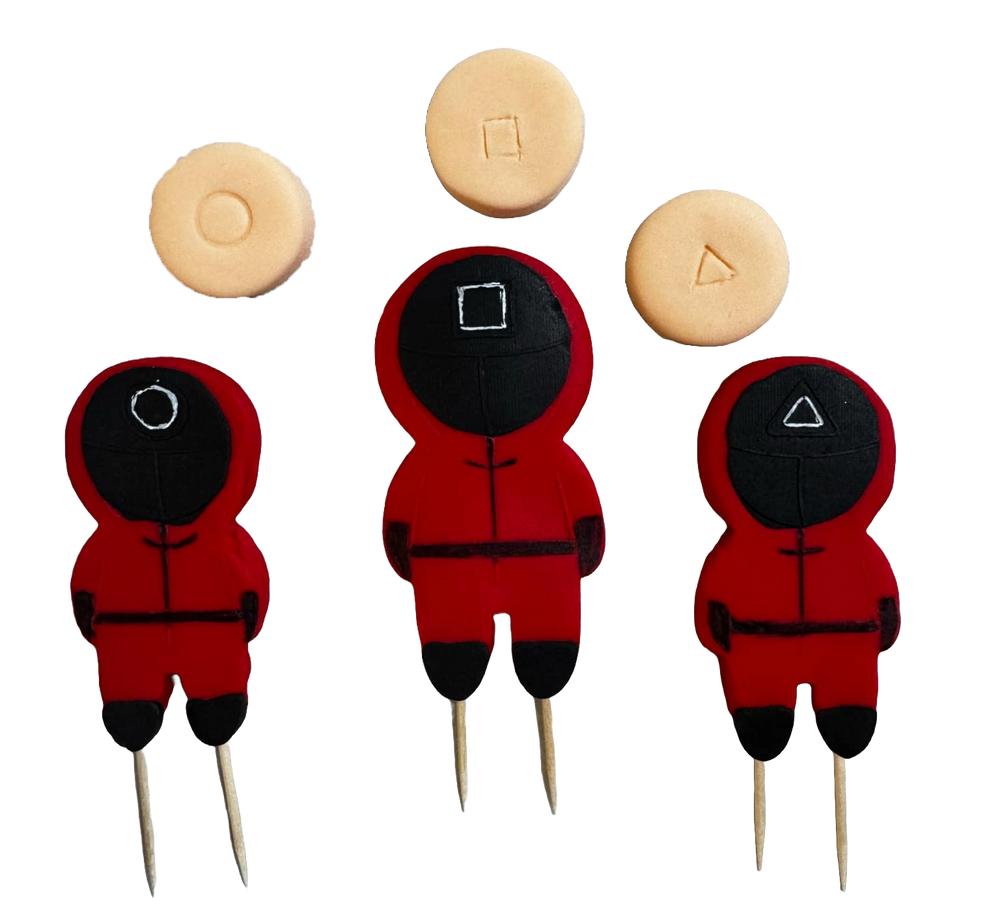 Set 6 decoratiuni comestibile din pasta de zahar, Jocul calamarului Decoratiuni din Pasta de Zahar Nati Shop