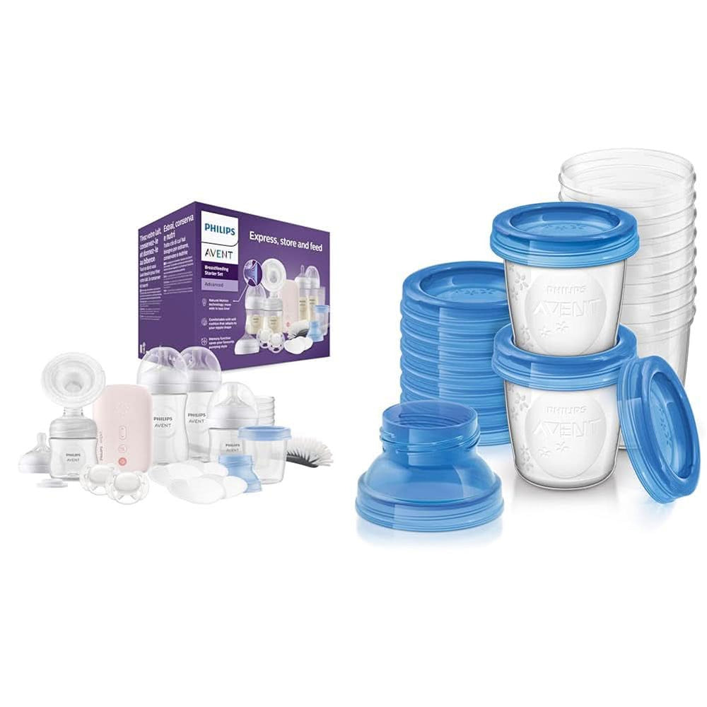 Philips Avent elektrische Milchpumpe, Geschenkset Zubehör Essen und Stillen Baby Naty Shop Paket mit Aufbewahrungssystem Milchpumpe