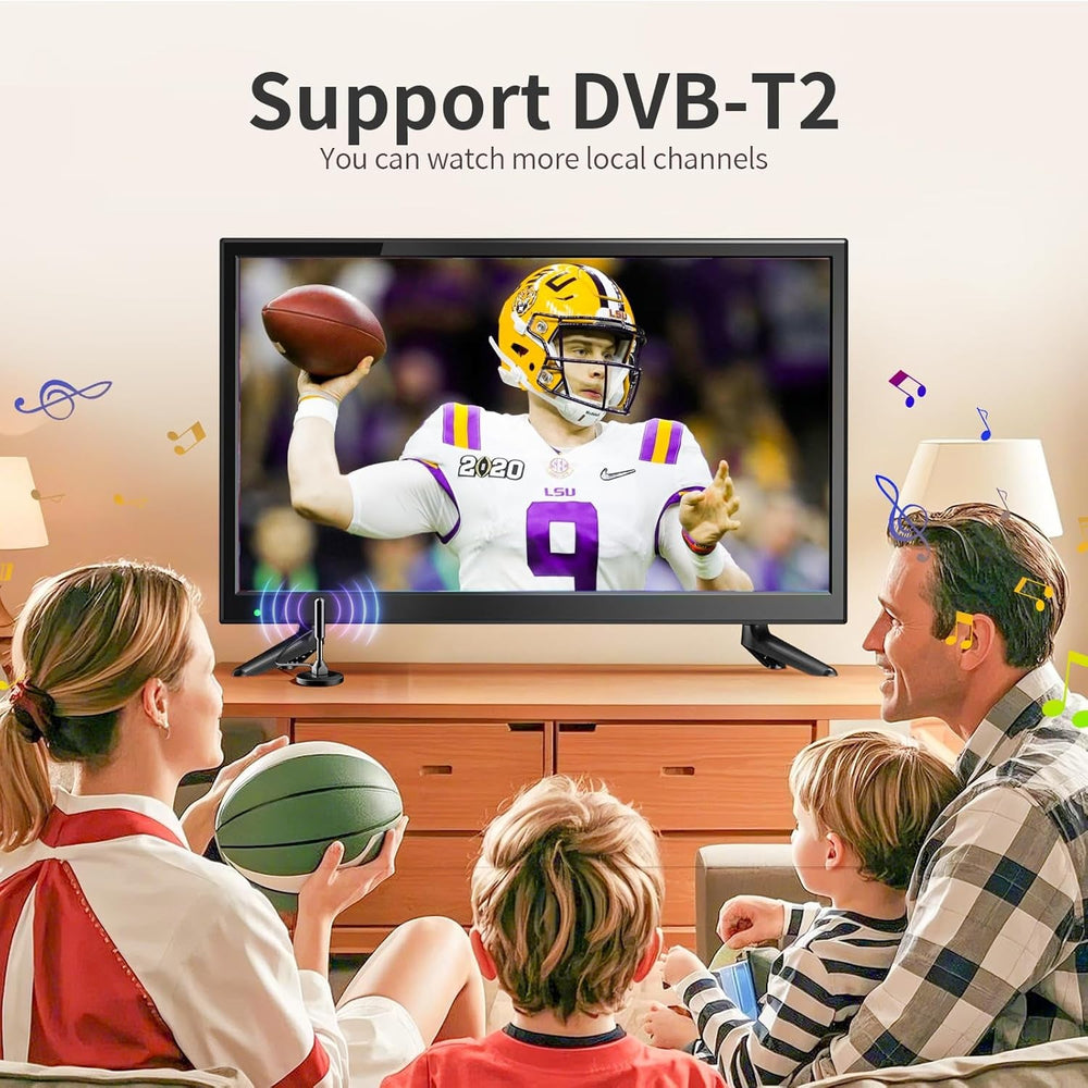 Noi îmbunătățiri - Televizor mic Desobry de 22 de inci cu DVD player, mini TV 1080P tuner DVB-T2 cu antenă, intrare HDMI/USB, combinație TV-DVD de 12V pentru autorulote, bucătării și camere mici