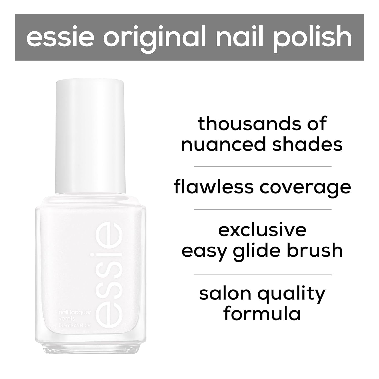 Oja Essie – Nr. 990 Stay Fluid, culoare profesională de ojă albă, de înaltă calitate, de lungă durată și intens colorată, 13,5 ml