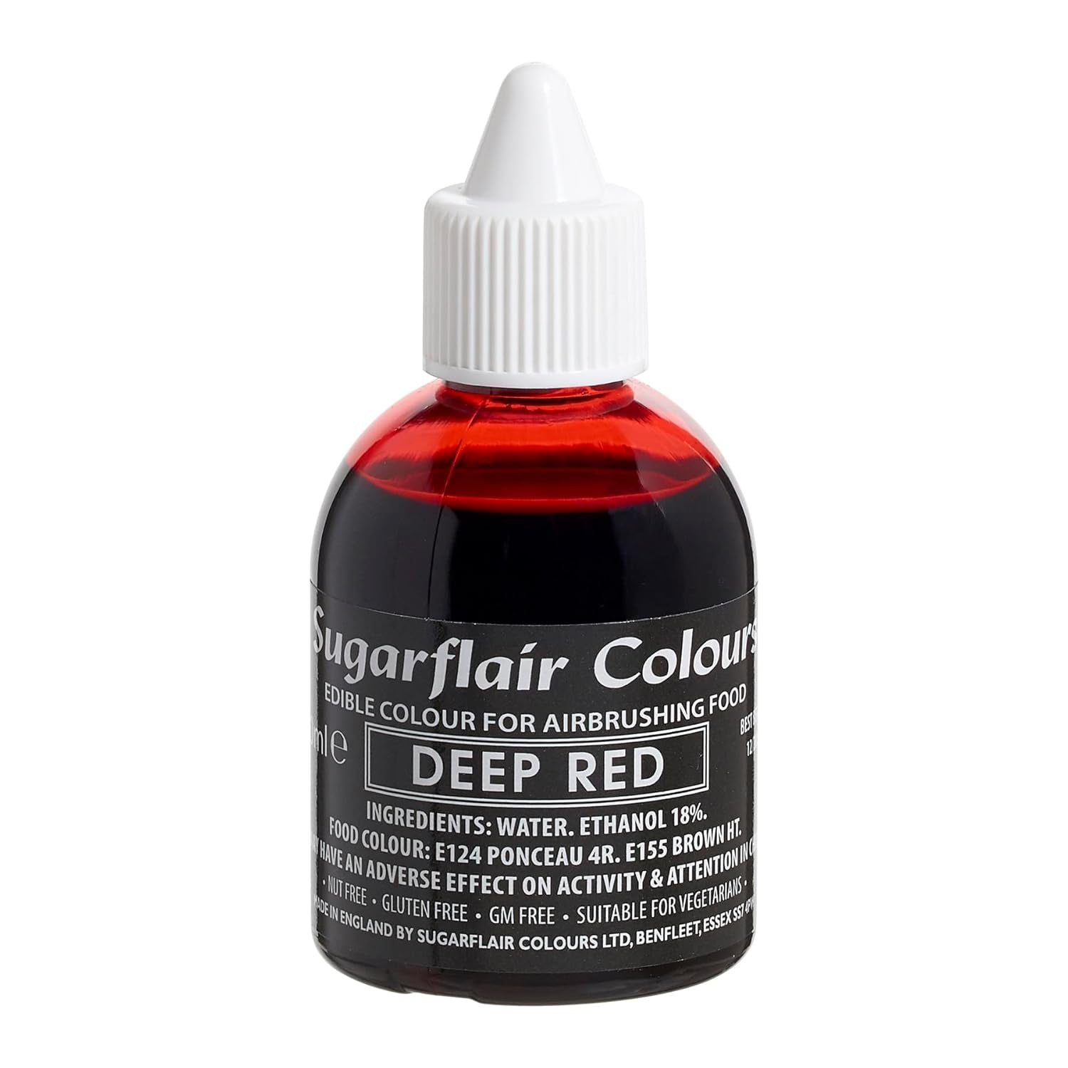 Colorant alimentar Sugarflair, roșu intens - Colorant alimentar lichid comestibil, colorant aerograf pentru torturi, brioșe, glazură și decorațiuni pentru torturi - 60 ml
