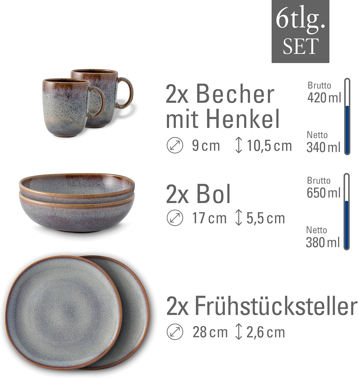 Set de mic dejun Lave bej de la Villeroy & Boch, 6 piese