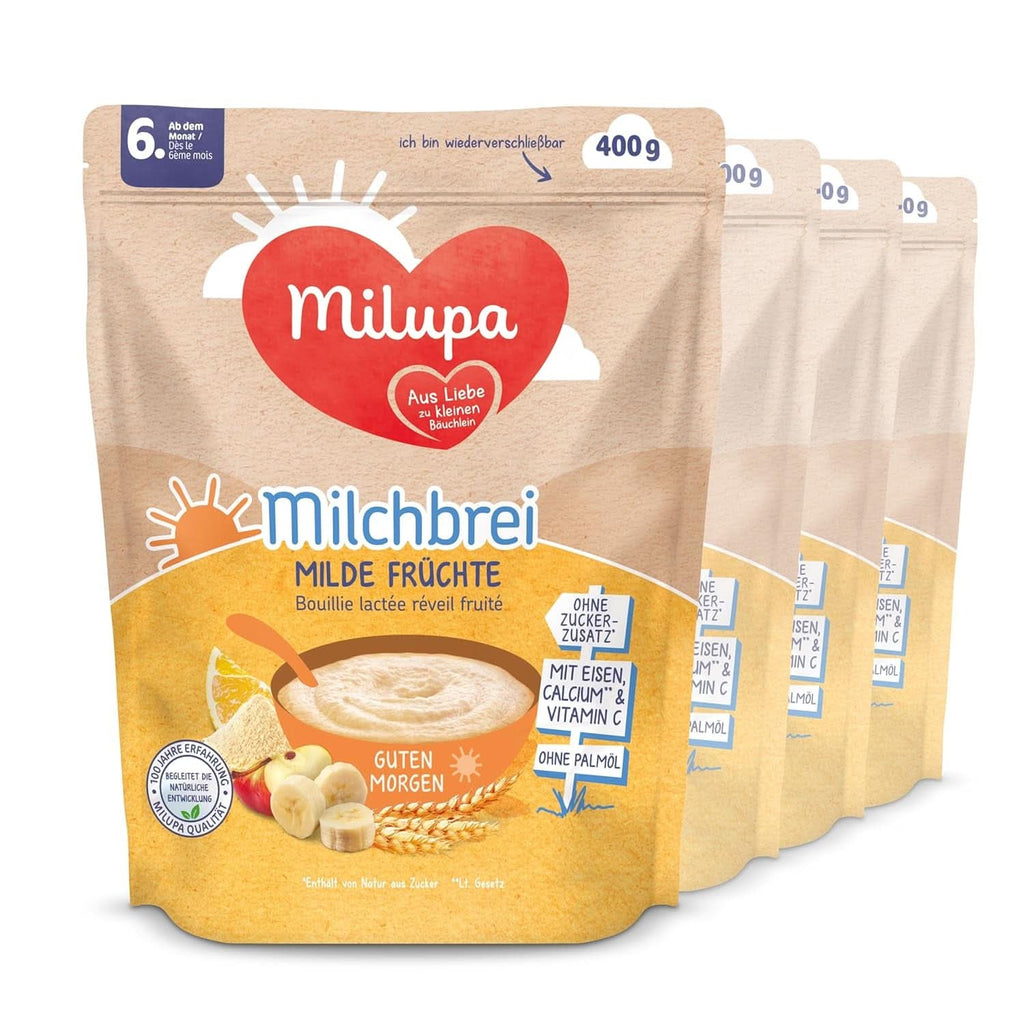 Terci de lapte Milupa Gentle Start - Terci pentru bebeluși fără gluten, fără ulei de palmier - fără conservanți și coloranți - din luna a 5-a Mama si Copilul Naty Shop Terci de gris cu fructe