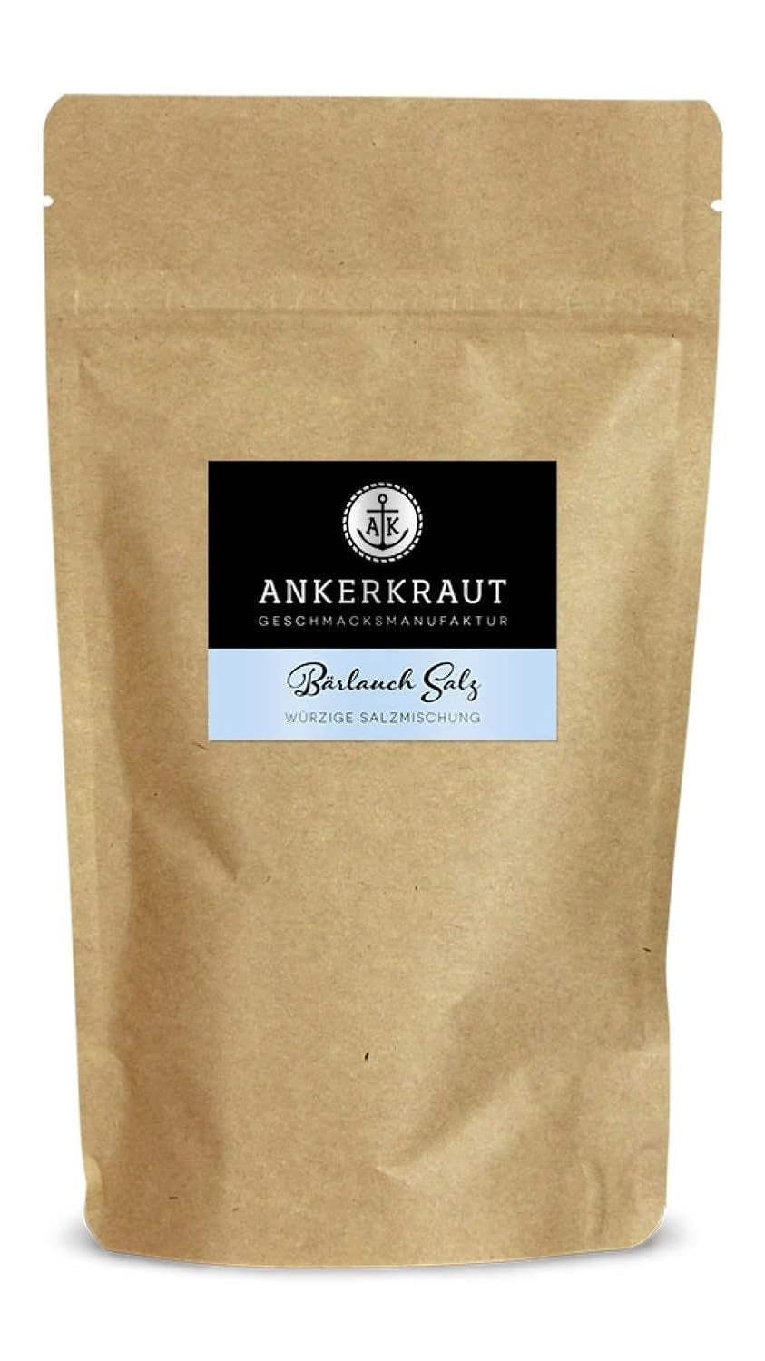 Ankerkraut Bärlauch Salz, Lecker Fleisch und Salat Verfeinern, Knoblauch-like Geschmack Aroma, Kräuter mit Gewürz zum Kochen, 110 g im Korkenglas