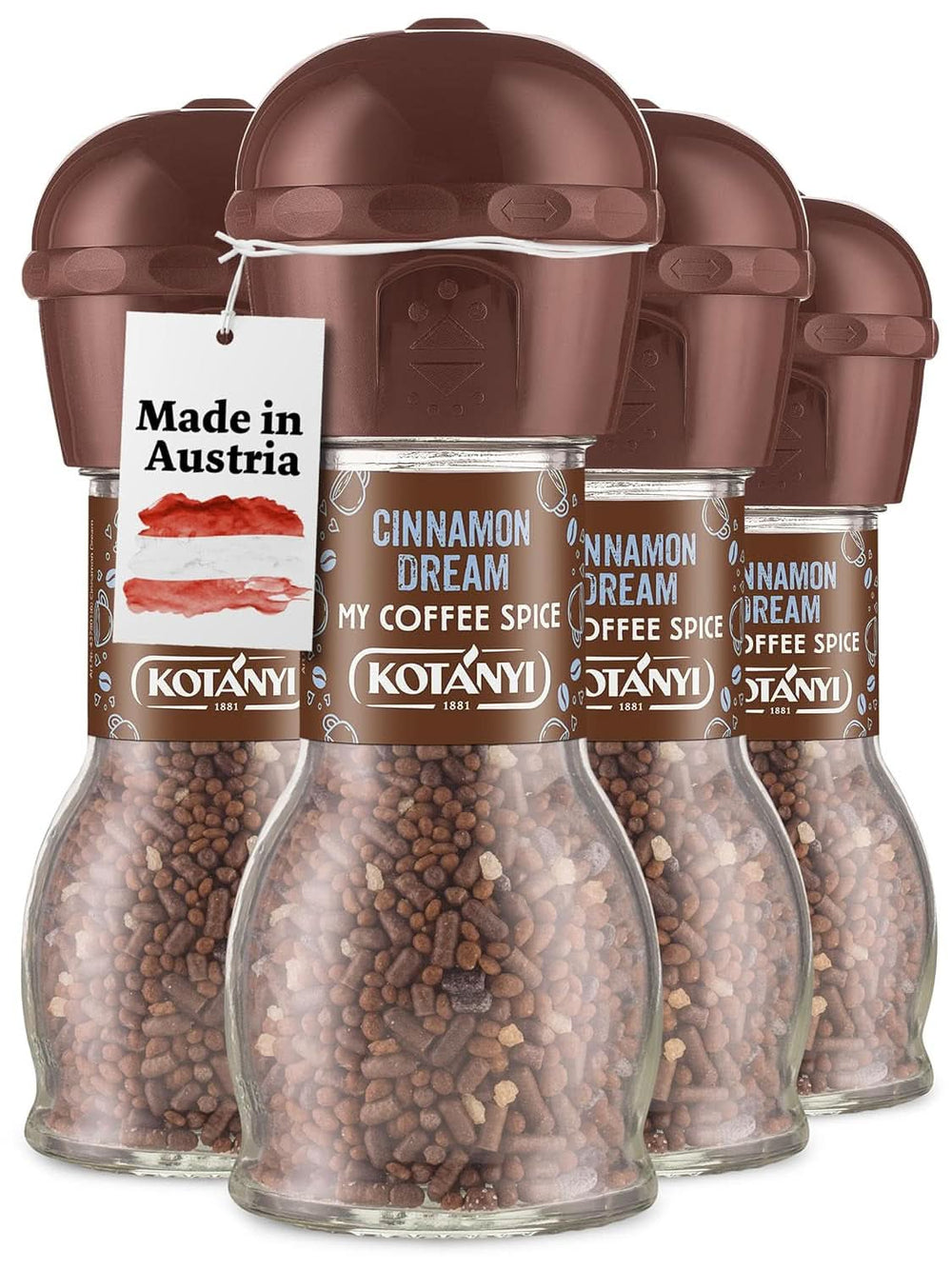 Topping für Kaffee Kotanyi Cacao Kiss | Wunderbare Schokolade mit feinen Schokoladenstückchen, 4er-Pack (4 x 63 Gramm) Naty Shop Cinnamon Dream 4er-Set