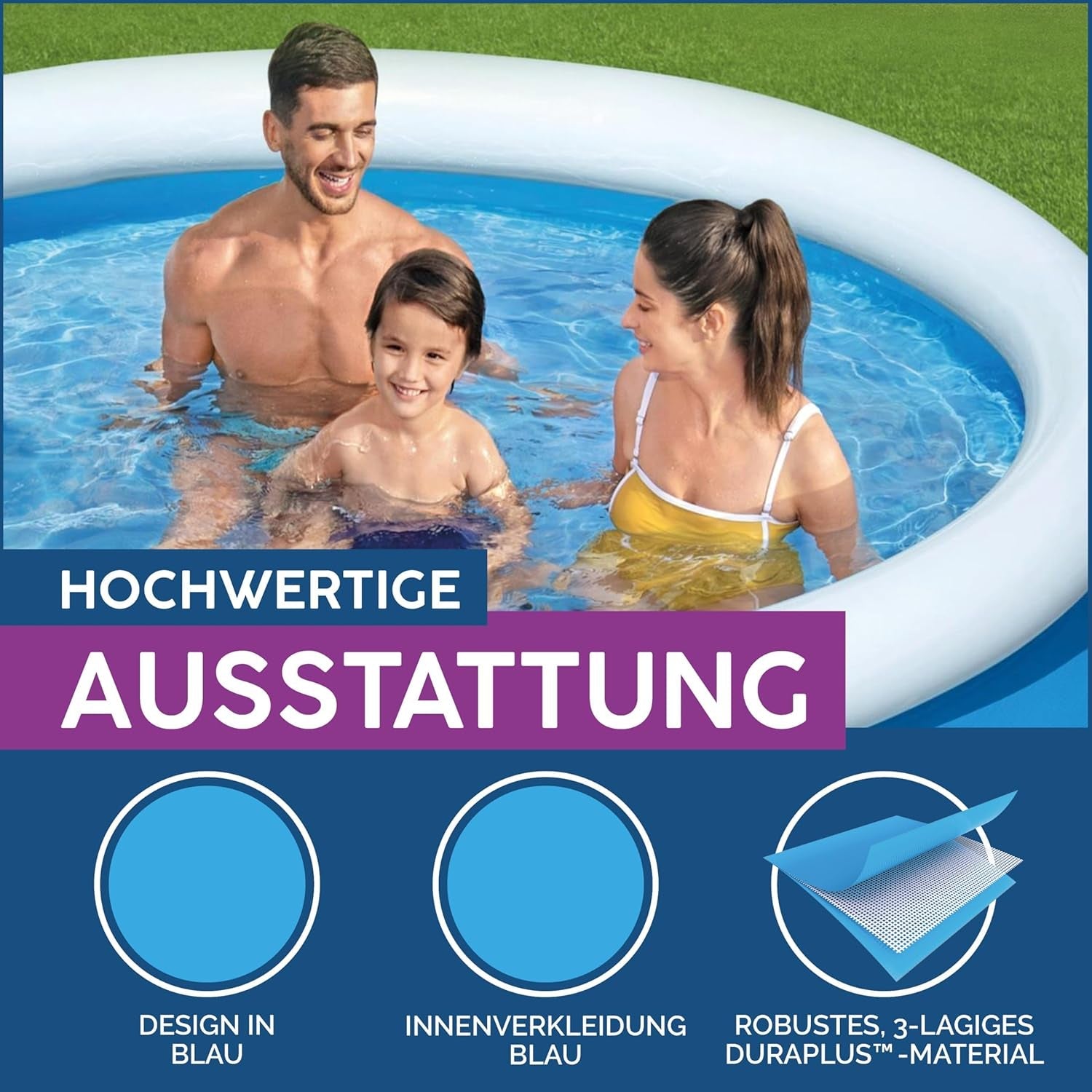 Set piscină supraterană Bestway Fast Set cu pompă de filtrare Ø 244 x 61 cm, albastră, rotundă