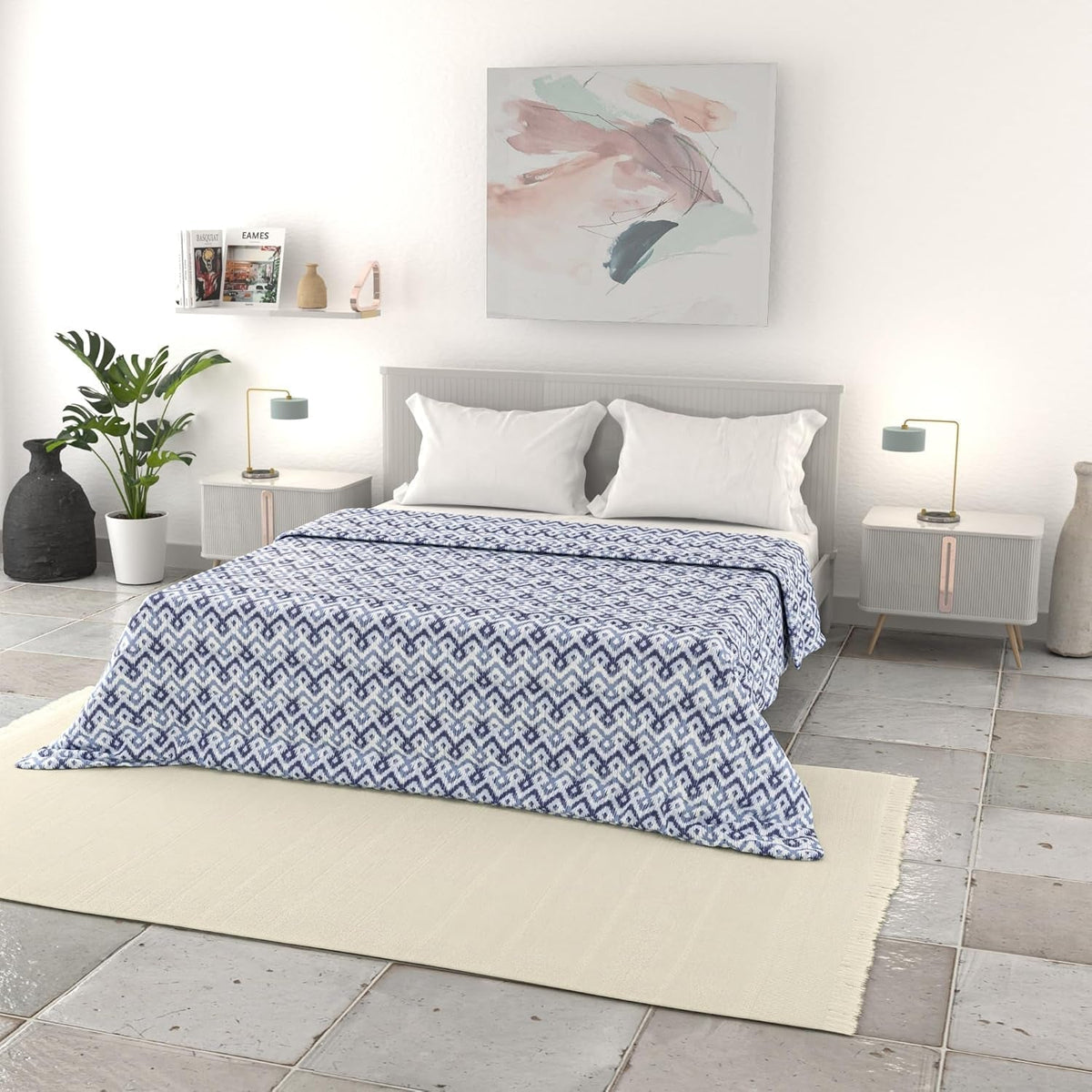 Lenjerie de pat italiană, cuvertură de vară de bază, microfibră imprimată, 250X240Cm, Rombi Plapumi si pilote Naty Shop Rombi 250X240Cm