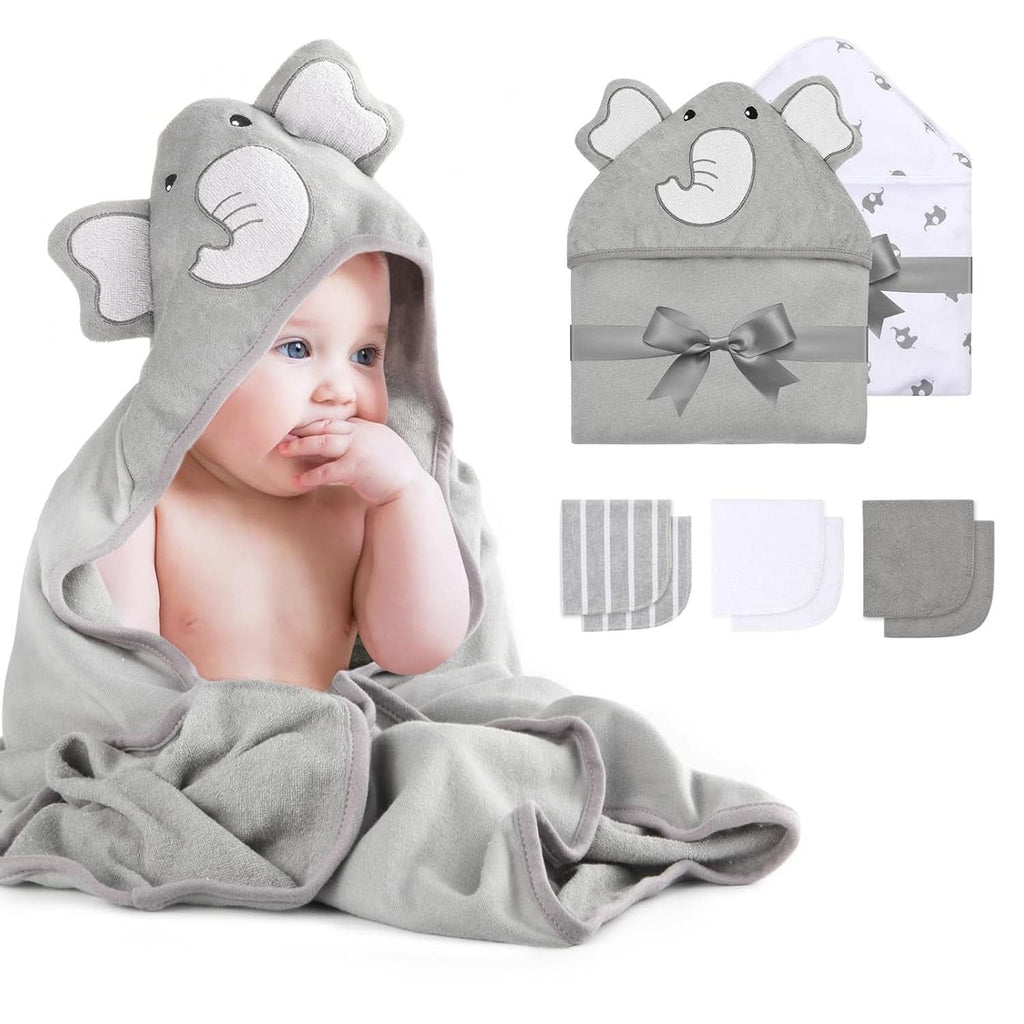 Set prosoape de baie Momcozy, 8 piese pentru bebelusi, 2 x prosoape cu gluga, 76 x 76 cm si 6 x prosoape pentru bebelusi 24 x 24 cm Mama si Copilul Naty Shop