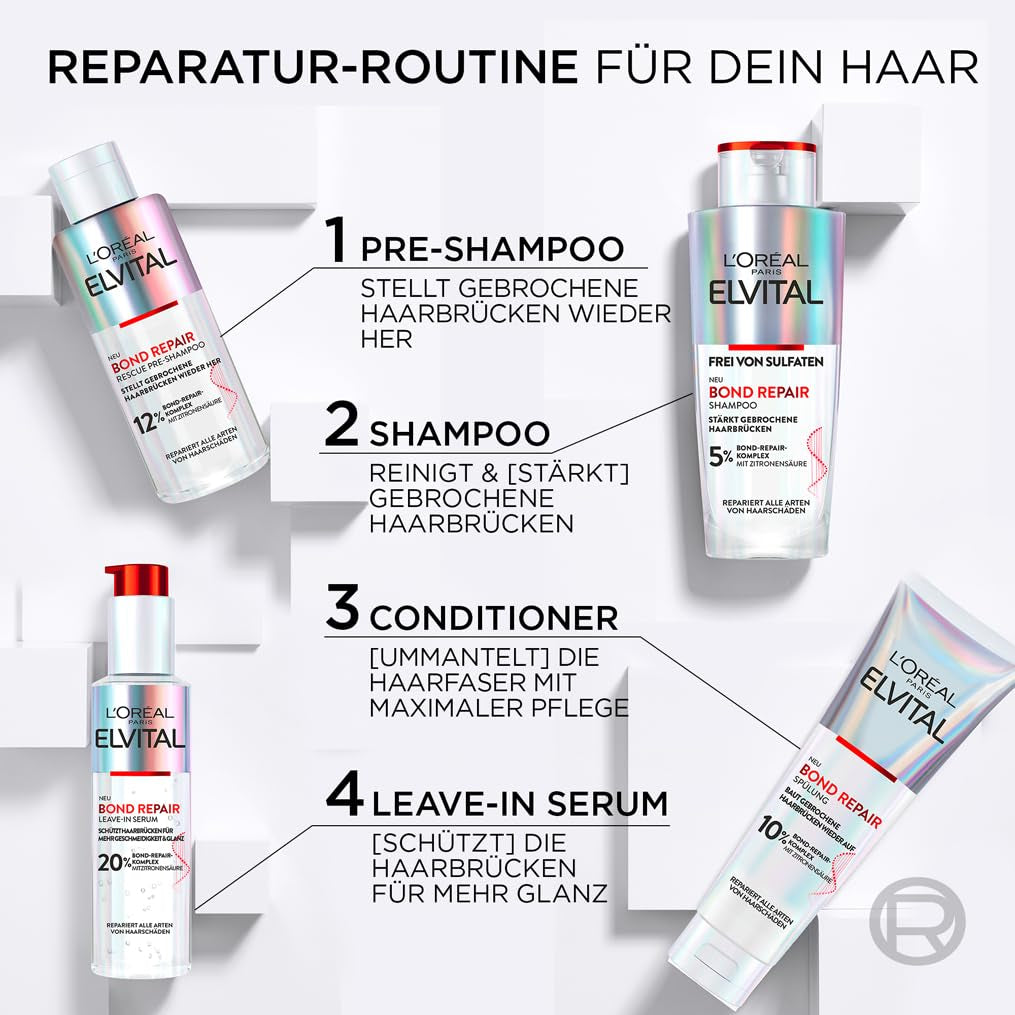 L'Oréal Paris Elvital Bond Repair Shampoo, sanfter Reiniger für die Haarreparatur L'Oréal Dusche und Bad
