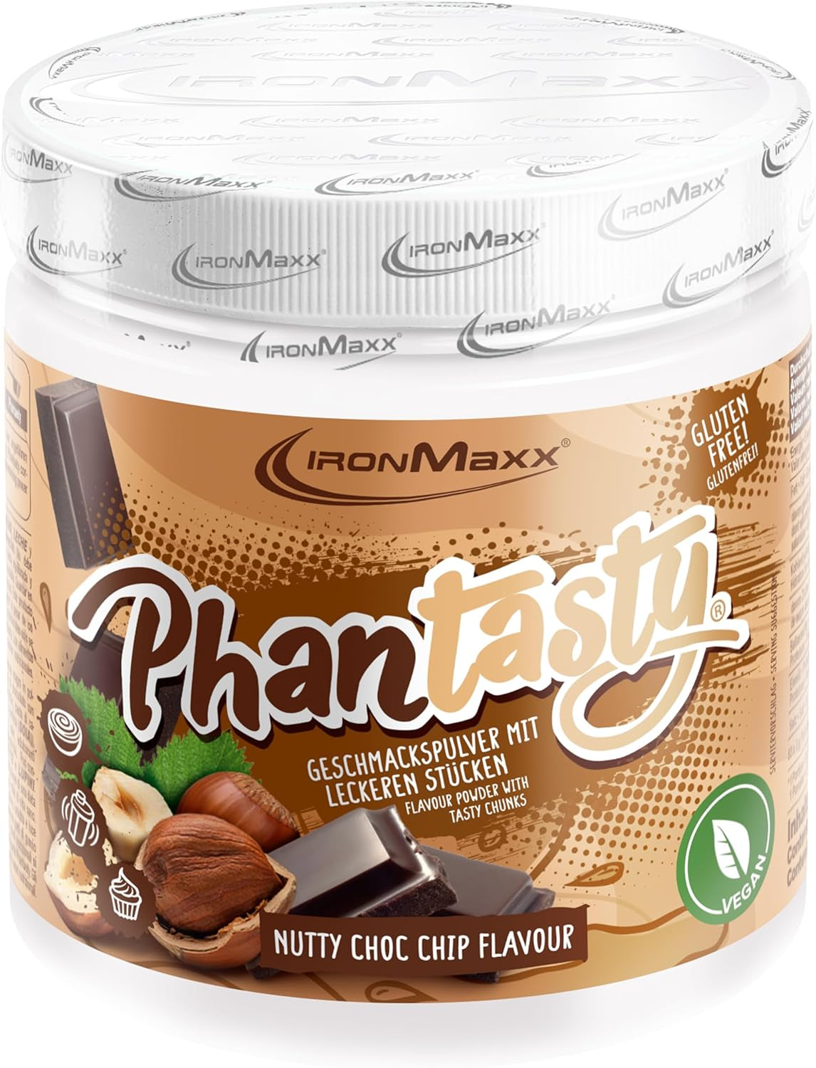 Ironmaxx Phantasty - Cremiger Pfirsich 250G Dosis | Veganes Geschmackspulver mit echten Frucht- oder Nussstückchen | Perfekter Zuckerersatz Süßstoffe Naty Shop 250 G (1Er Pack) Nutty Choc Chip