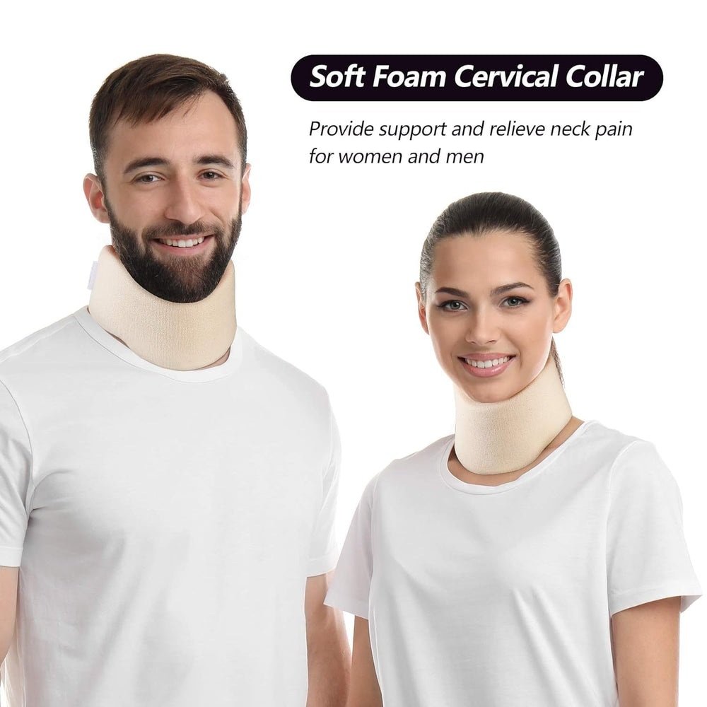 RESTCLOUD Suport pentru gât fabricat din spumă moale, colier universal, suport reglabil pentru gât pentru somn - ameliorează durerea de gât (alb, 6,4 cm guler adânc, M) Perne ortopedice cervicale Naty Shop
