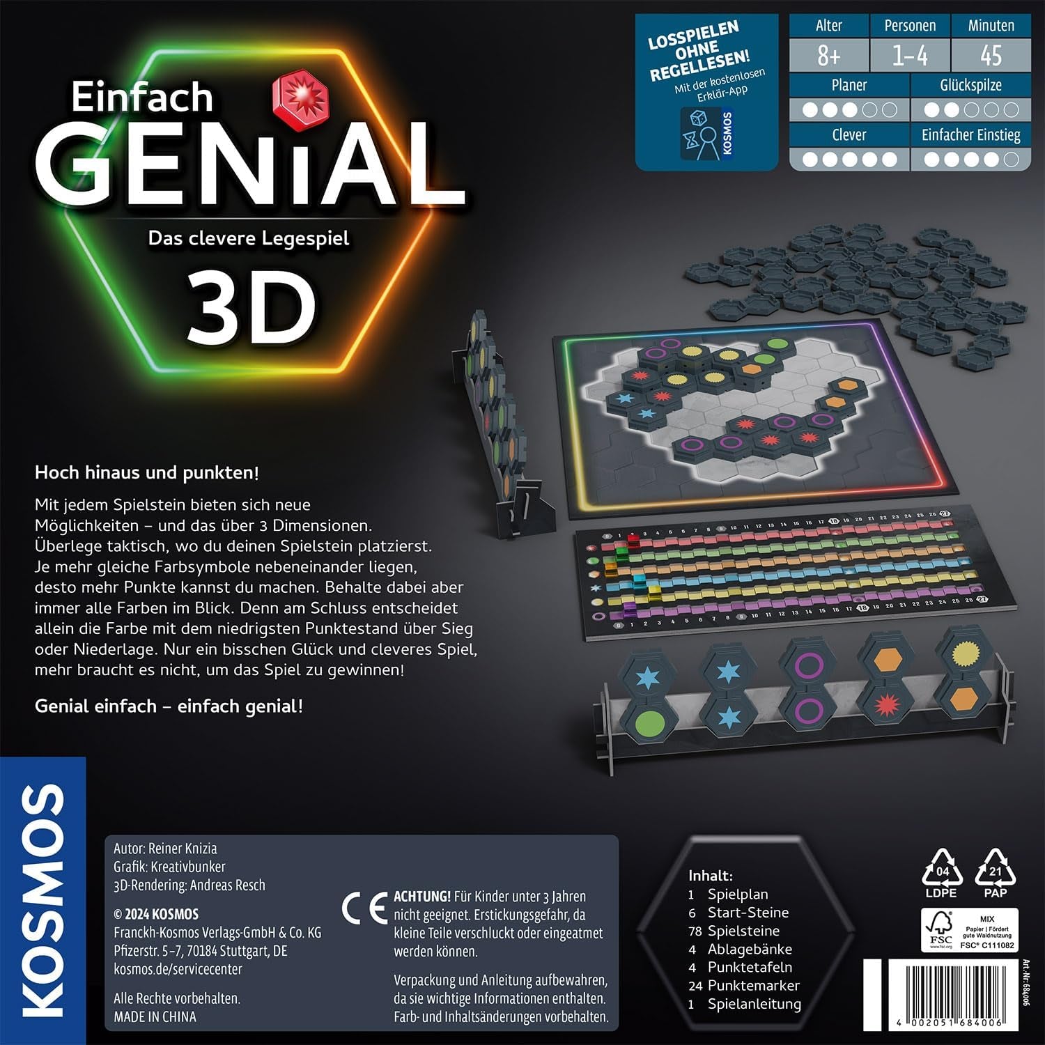 KOSMOS 684006 Pur și simplu ingenios 3D, cu cărămizi 3D de înaltă calitate. Descoperă noi posibilități, joc de societate pentru întreaga familie de la 10 ani în sus, cadou, joc de familie pentru 1-4 jucători, joc de petrecere