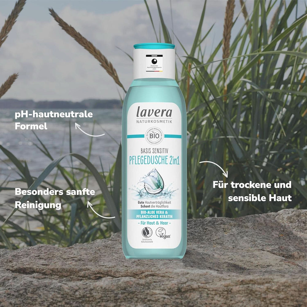 Lavera Pflege Basis Sensitiv 2 in 1, Shampoo und Duschgel mit Bio-Aloe Vera und pflanzlichem Keratin, 250 ml Dusche und Bad Naty Shop