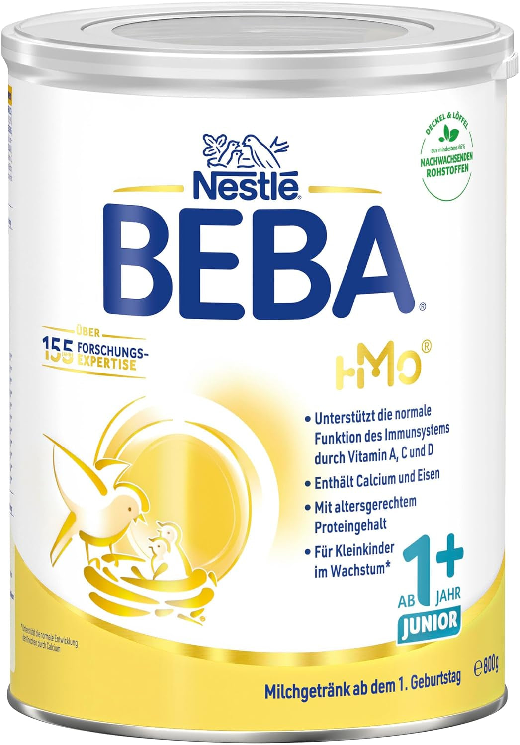 Băutură cu lapte BEBA Junior 1+ de la 1 an, Cu HMO, Conținut de proteine adaptat vârstei, Numai lactoză, Fără ulei de palmier, Fără ulei de pește, Hrană pentru copii mici, Lapte praf pentru bebeluși, Pachet de 3 (3 x 800g)