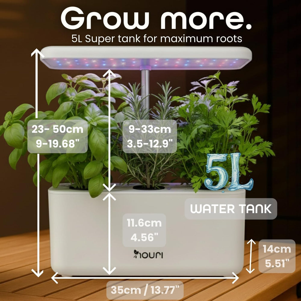 Nouri 7 Pod + Busuioc Heirloom | Grădină inteligentă pentru bucătari de acasă | Sistem de creștere hidroponică | Lumini LED de creștere | Kit de grădinărit cu plante aromatice de interior pentru iubitorii de plante și grădinari, Alb
