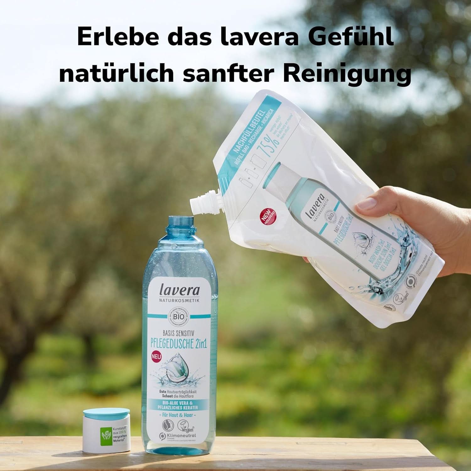 Lavera Pflege Basis Sensitiv 2 in 1, Shampoo und Duschgel mit Bio-Aloe Vera und pflanzlichem Keratin, 250 ml Dusche und Bad Naty Shop