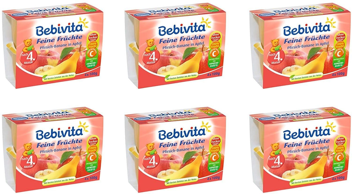 Pfirsich-Banane in Apfelsaft, 6er-Pack (6 x 4 x 100 g) Mutter und Kind Naty Shop Standardtitel