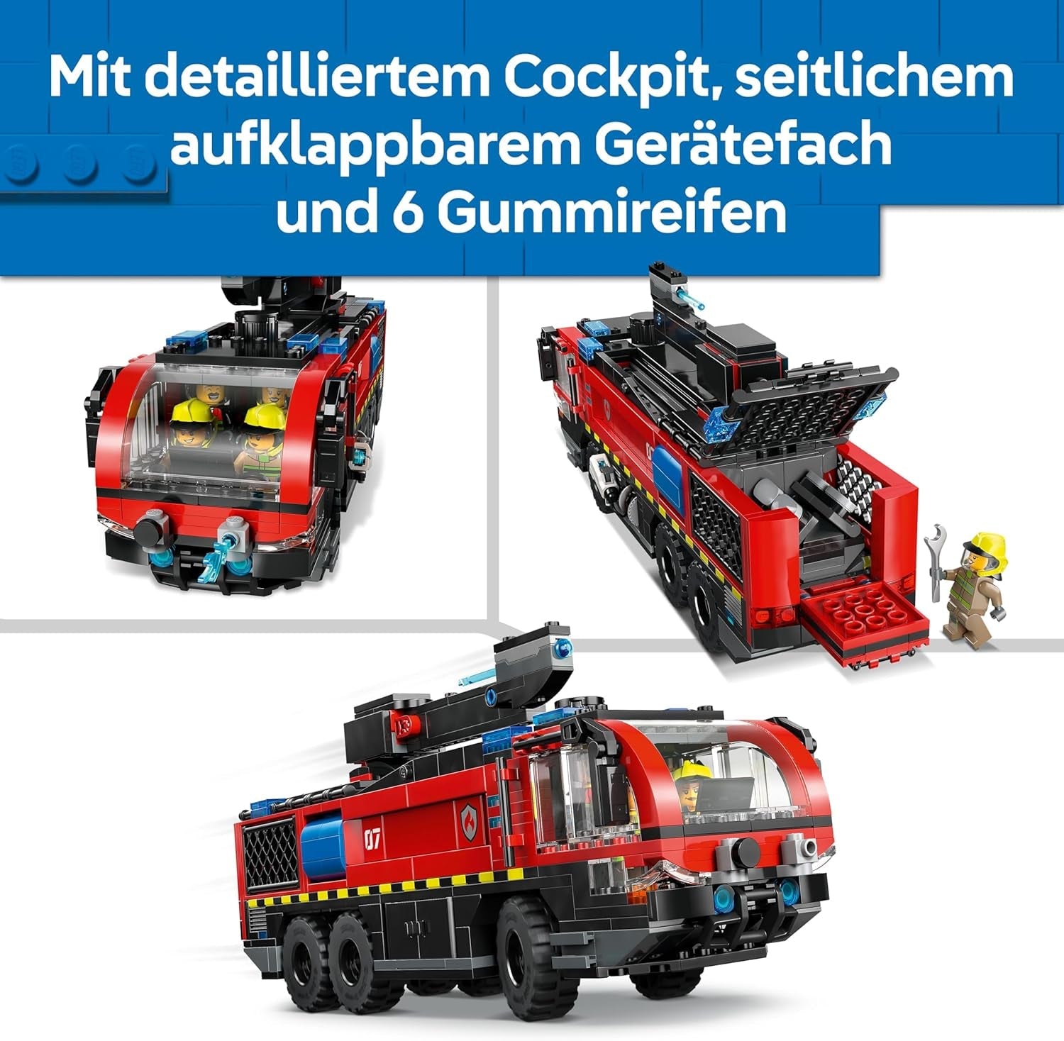 LEGO City Flughafenlöschfahrzeug - Spielzeug Einsatzfahrzeug - Modellbau mit 4 Feuerwehr Minifiguren - Geburtstagsgeschenk für Jungen ab 7 Jahren und Technikfans - 60499