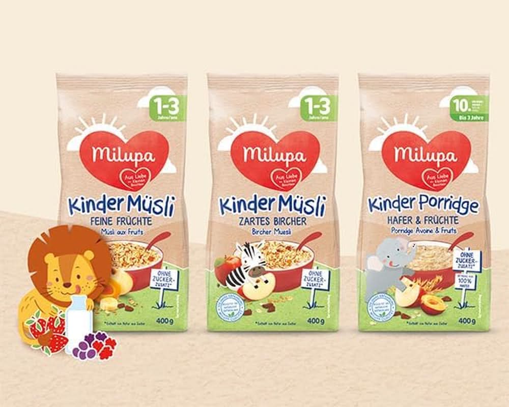 Milupa Kindermüsli feine Früchte – Müsli-Frühstücksflocken von 1 bis 3 Jahren, ohne Zuckerzusatz, 4 x 400g Mutter und Kind Naty Shop