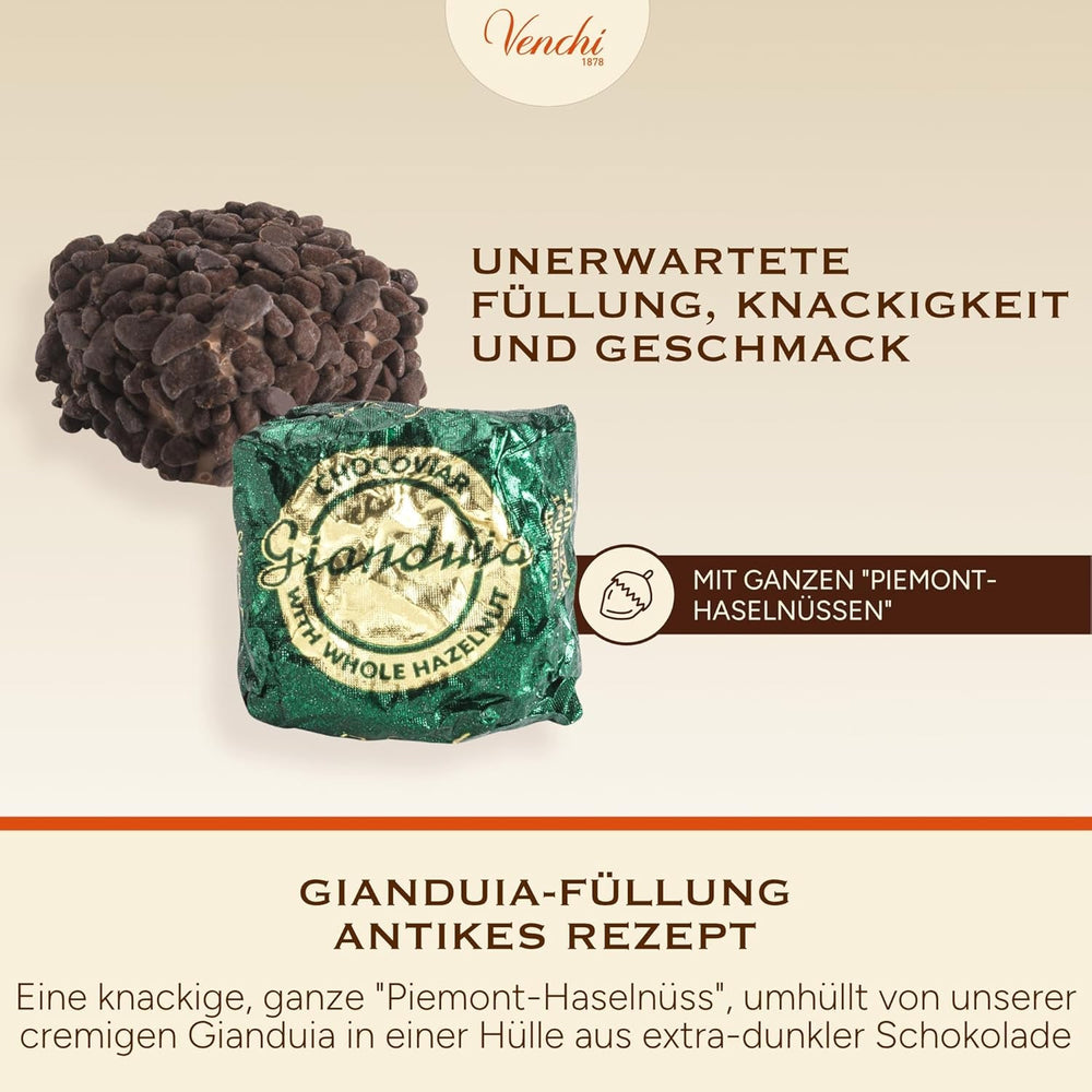 Venchi – Chocoviar Gianduia, praline la pungă de 1 kg, ciocolată Gianduia produsă exclusiv cu „alune de pădure Piemont”, fără gluten, fără coloranți artificiali și fără conservanți