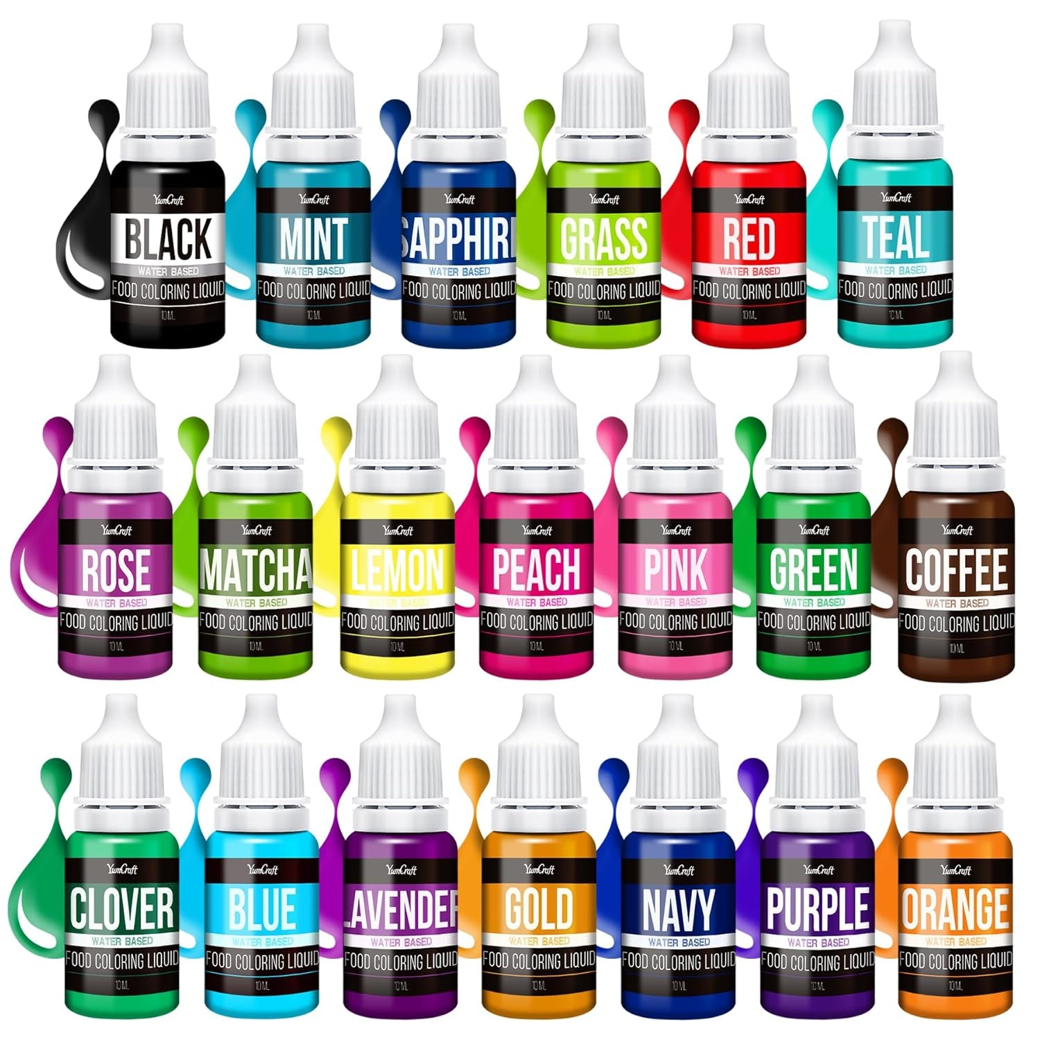 Colorant alimentar - 20 de culori colorant alimentar lichid foarte concentrat pentru prăjituri, copt, ouă de Paște, băuturi - colorant alimentar fără zahăr pentru fondant, glazură, slime, decorare tort - 10 ml fiecare