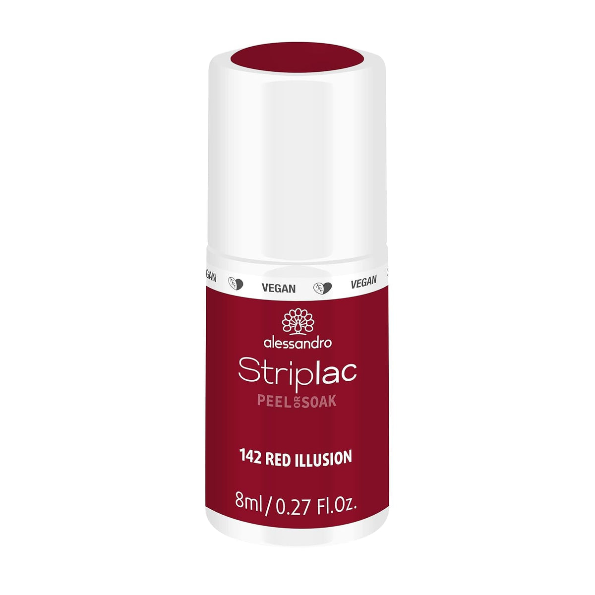 Oja UV alessandro Striplac Red Ilusion – Delicată și de lungă durată – Îndepărtare ușoară datorită tehnologiei de îndepărtare peel-off – Vegană și cruelty-free – 8 ml