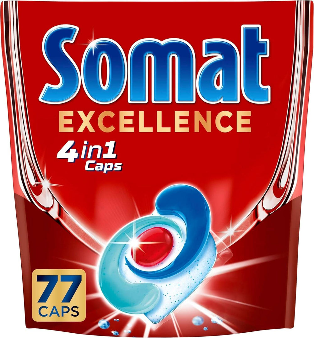 Somat Excellence 4In1 Caps (141 Caps), schnell auflösende Geschirrspülmittel Naty Shop Küchenwaschmittel 77 Kapseln Fresh