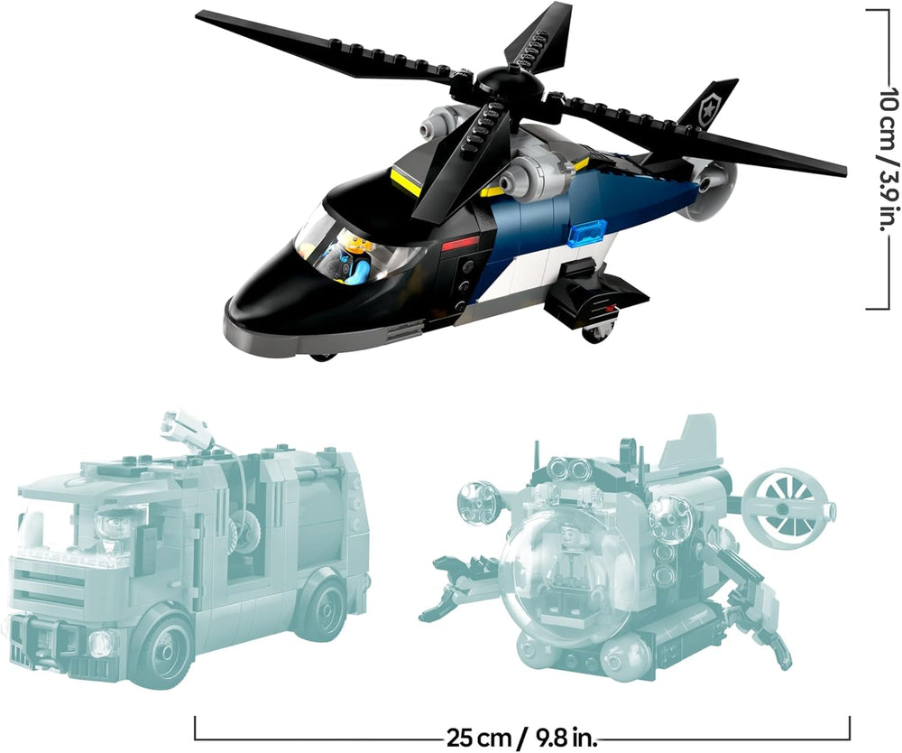 LEGO City Kombinationsset mit Hubschrauber, Löschauto und U-Boot und 3 Minifiguren - Baubare Spielzeug Fahrzeuge für Jungen und Mädchen ab 7 Jahren - Geschenk zum Geburtstag & für die Feiertage 60462