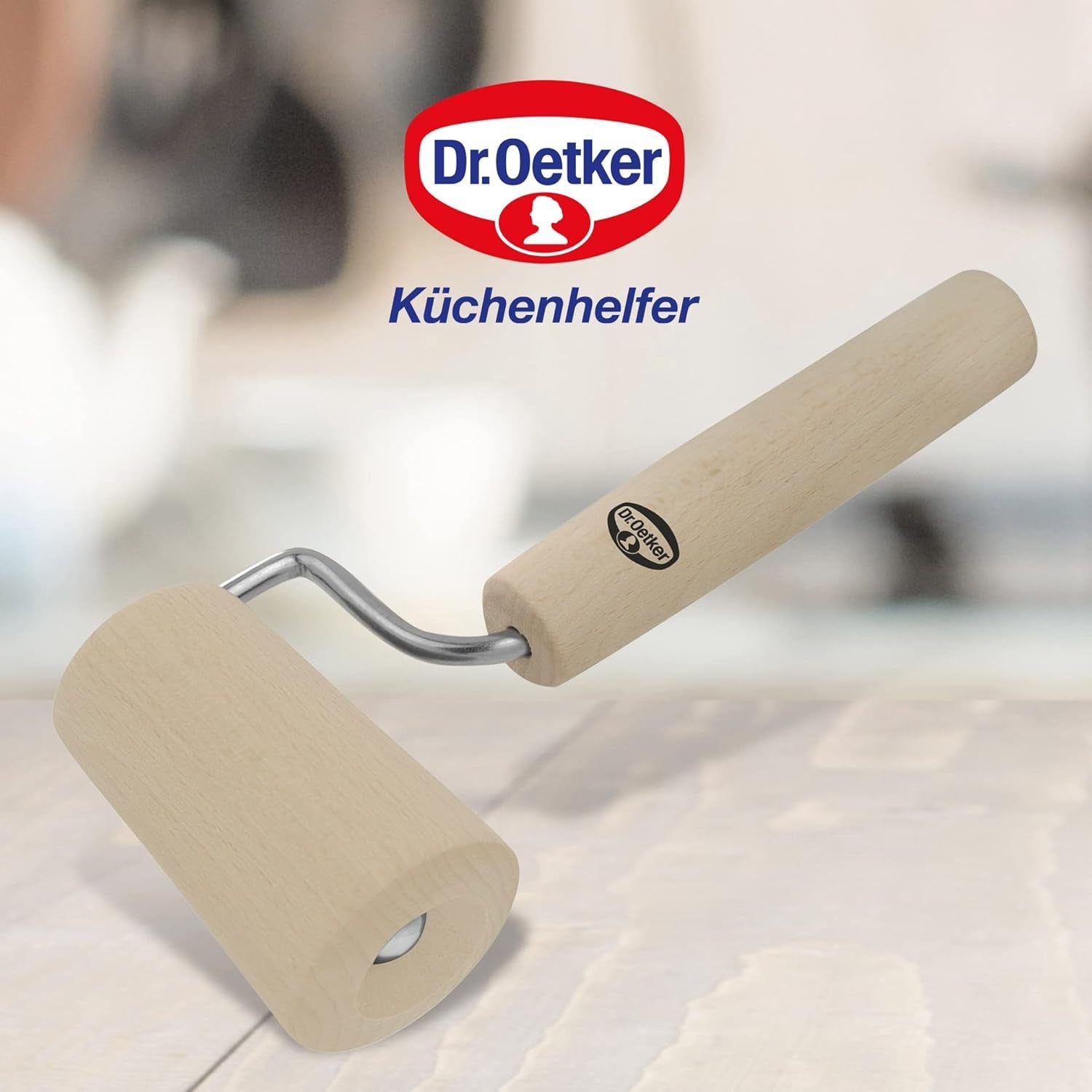 Sucitor din lemn Dr. Oetker – Sucitor din lemn de fag de înaltă calitate – Perfect pentru forme rotunde și pătrate – aprox. 18 x 7 cm, diametru rolă aprox. 4,5 cm