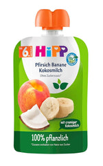 Hipp Obst- und Pflanzenmilch für Babys, Pfirsiche, Bananen mit Kokosmilch (4 x 4 x 90g) Mutter und Kind Naty Shop