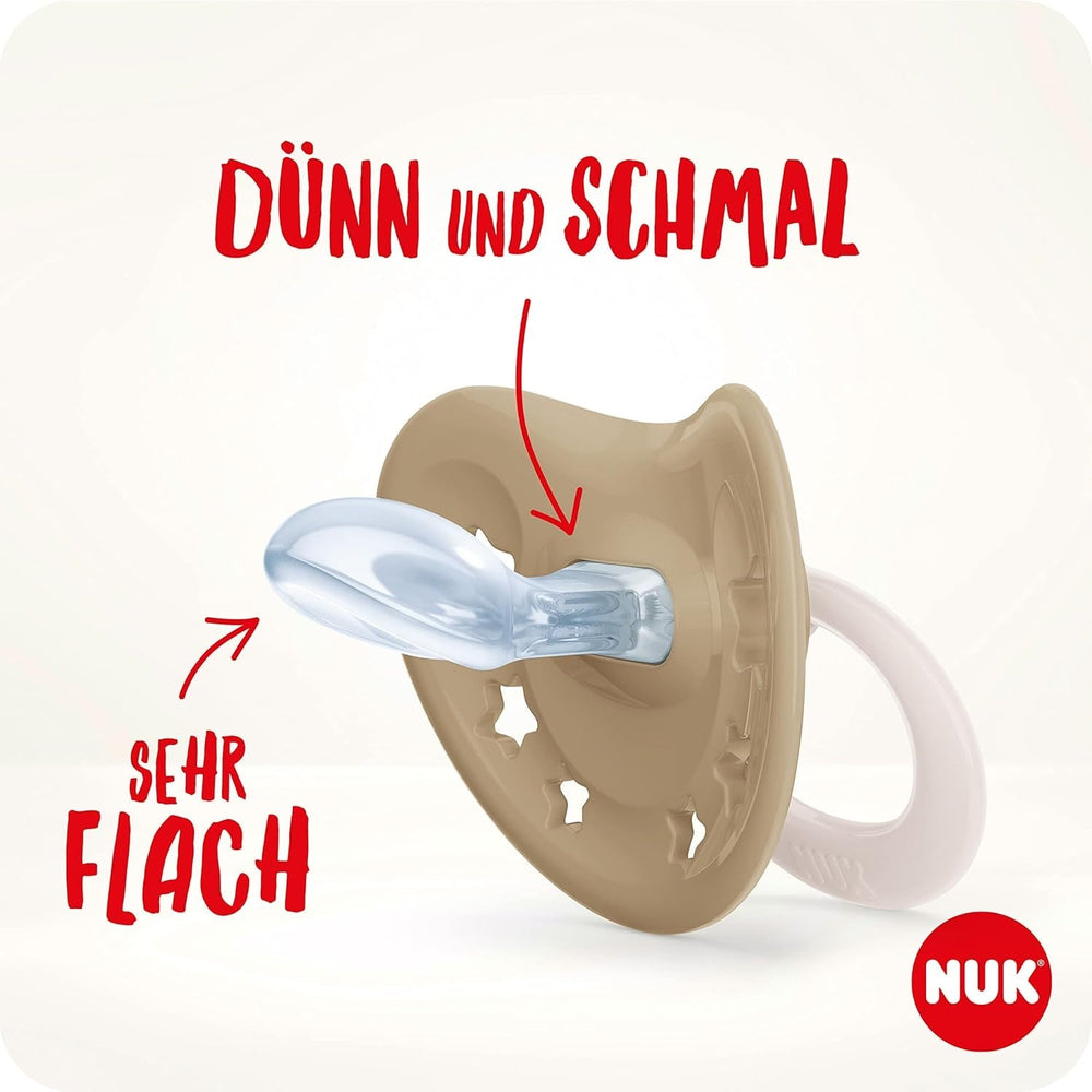 Suzete NUK Signature pentru bebeluși | 0-6 luni | Calmează 95% dintre bebeluși | Suzete din silicon în formă de inimă, fără BPA | Cu husă | Inimioare roz | Pachet de 2